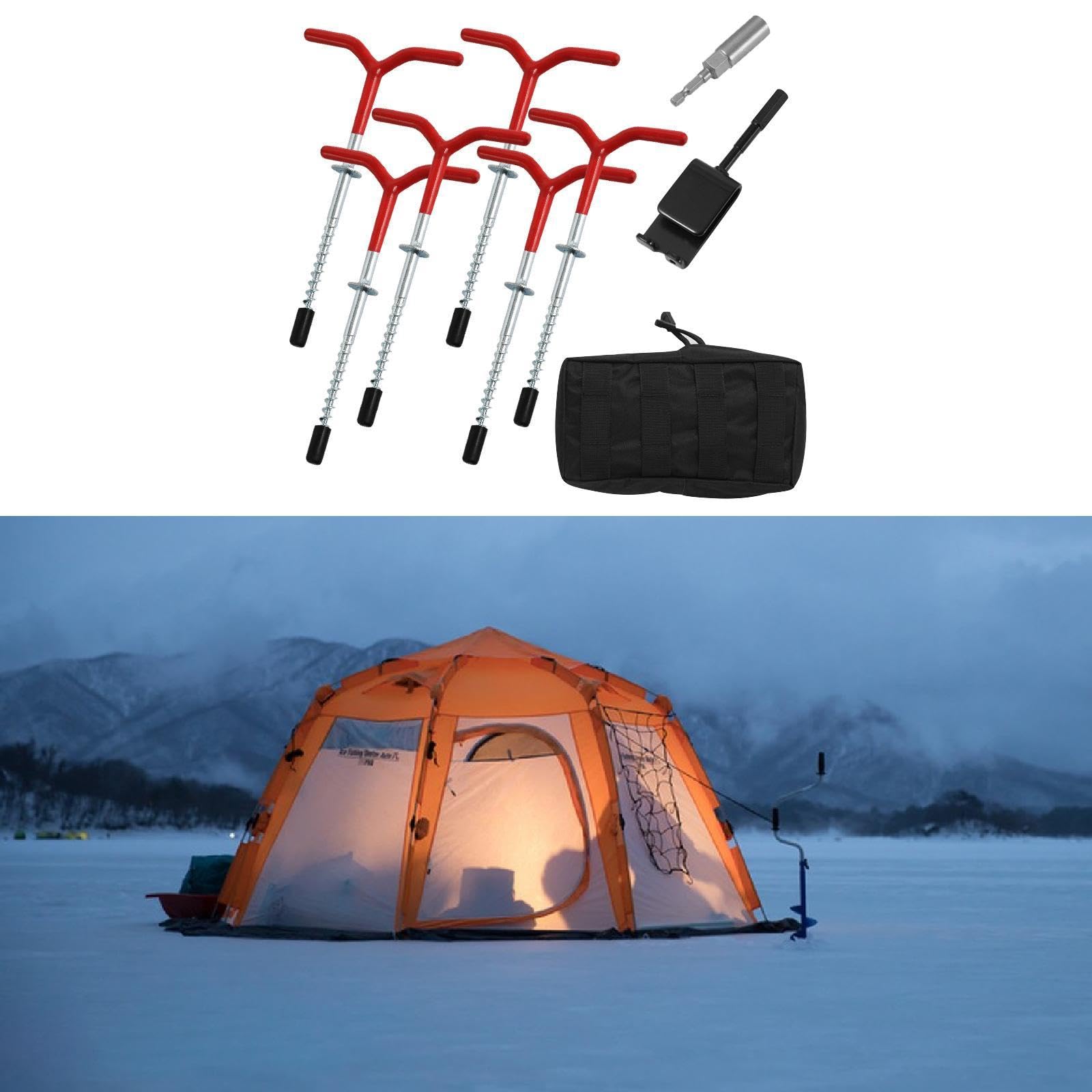 Menolana 6Pcs Ice Anchor Drill Adapter Ice Fishing Anchors Accessories Heavy Duty Metal Practical Fishing Tent Stakes Shelter Anchors, with Socket