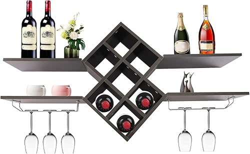 Estante de pared para vino, soporte para copas de vino, estante de vidrio multifuncional, estante de almacenamiento de vino para botellas de vino,