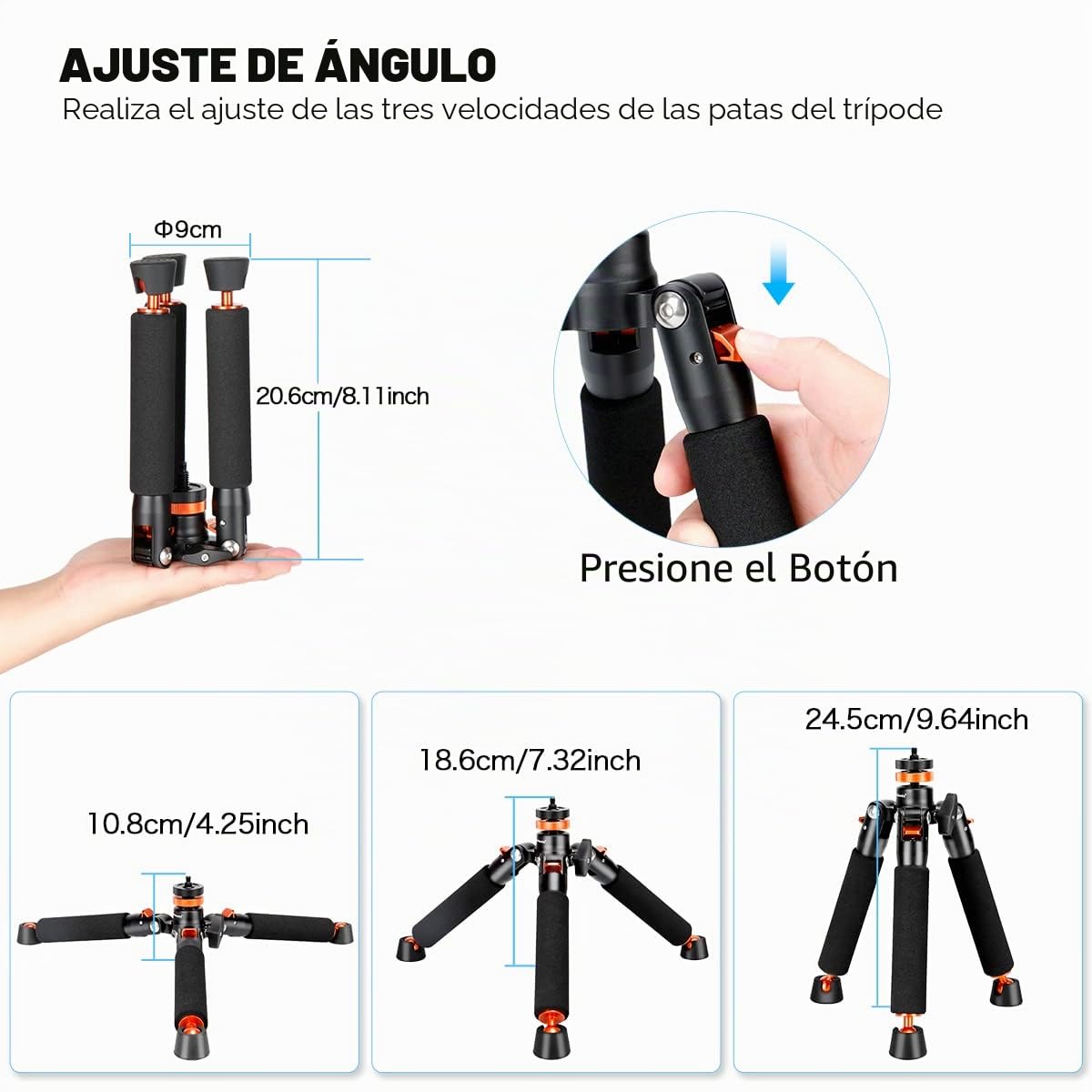 Koolehaoda Monopie de Aluminio para cámara con Base de trípode metálica. 6 Secciones, Ajustable de 42 a 177 cm. Diámetro de Las Patas: 28 mm. Soporta hasta 10 kg. - Negro.
