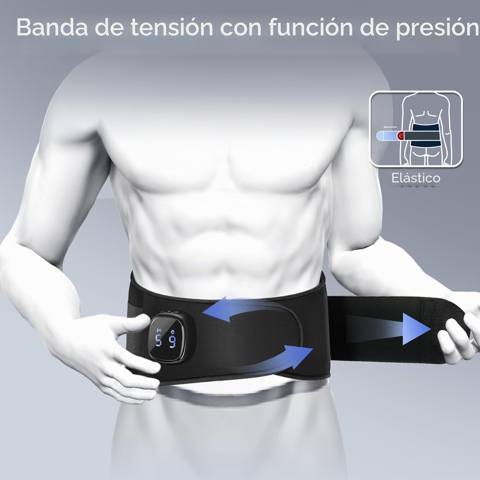 Comfytemp Cinturón térmico por infrarrojos, masajeador trasero con batería de 15 Wh con USB, 9 niveles de calor, 5 modos de vibración, control mediante botón y aplicación, 20 x 155 cm, sin cables