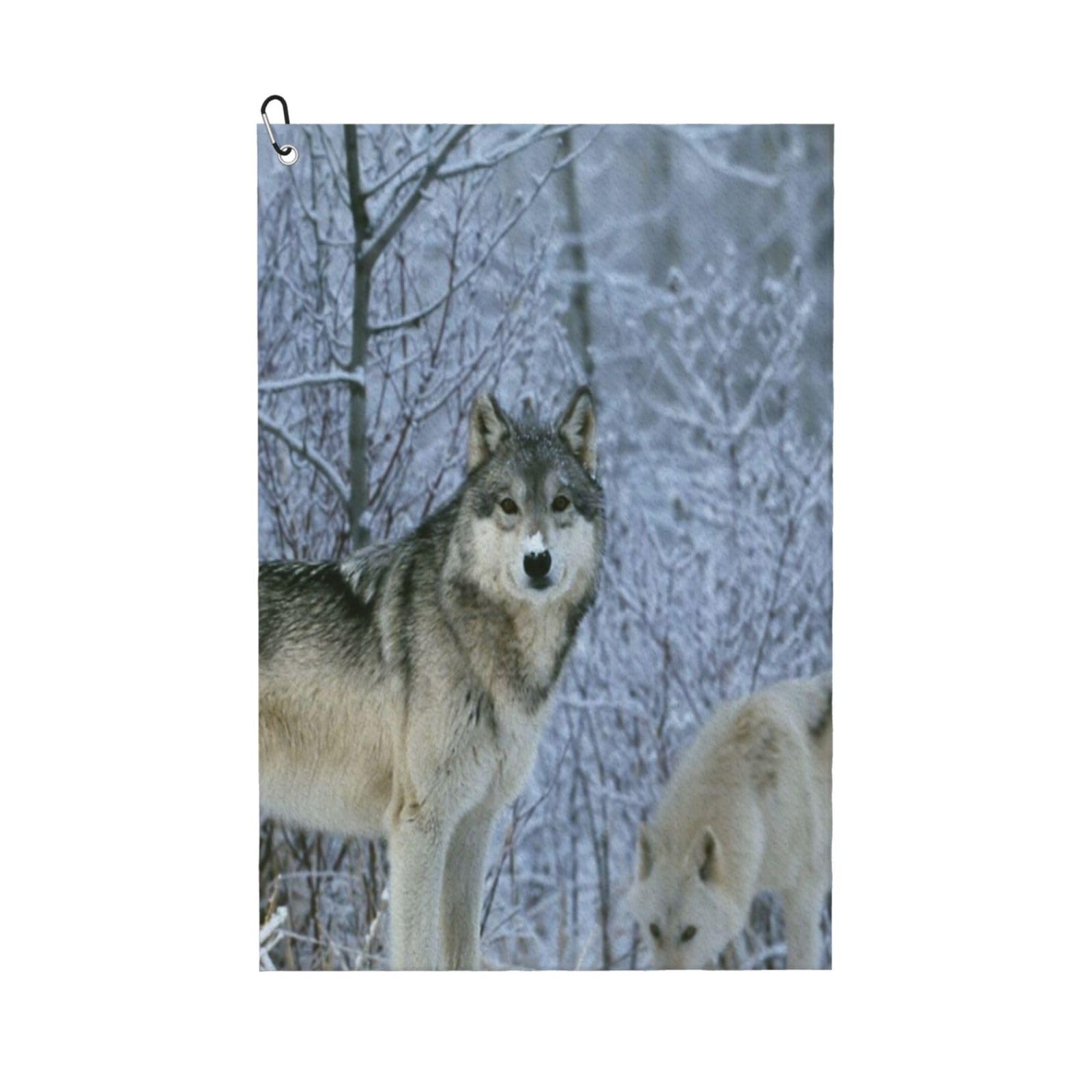 Hnnkloy Wild Animals Wolf Printed, 16x24 in Portable Waffle Golf Towels with Carabiner Clip for Golf Bag