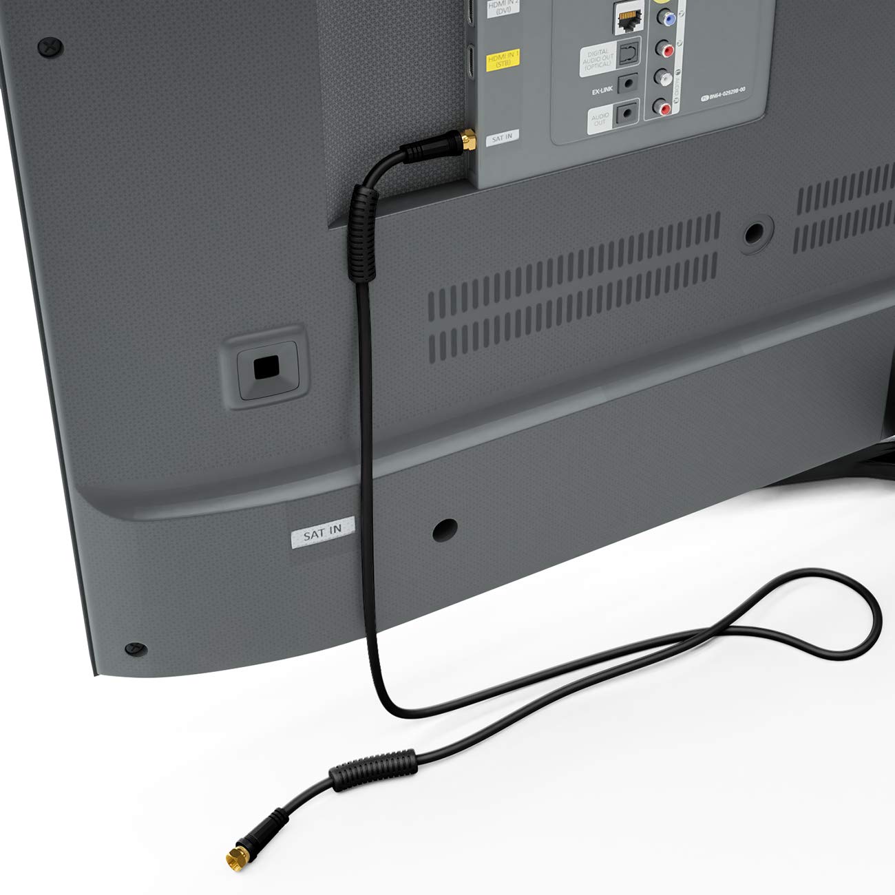 deleyCON 1m SAT TV Cavo Antenna Cavo Coassiale HDTV Quad Shield DVB-S DVB-S2 Radio DAB Guaina Current Filter Ferrite Core - Nero