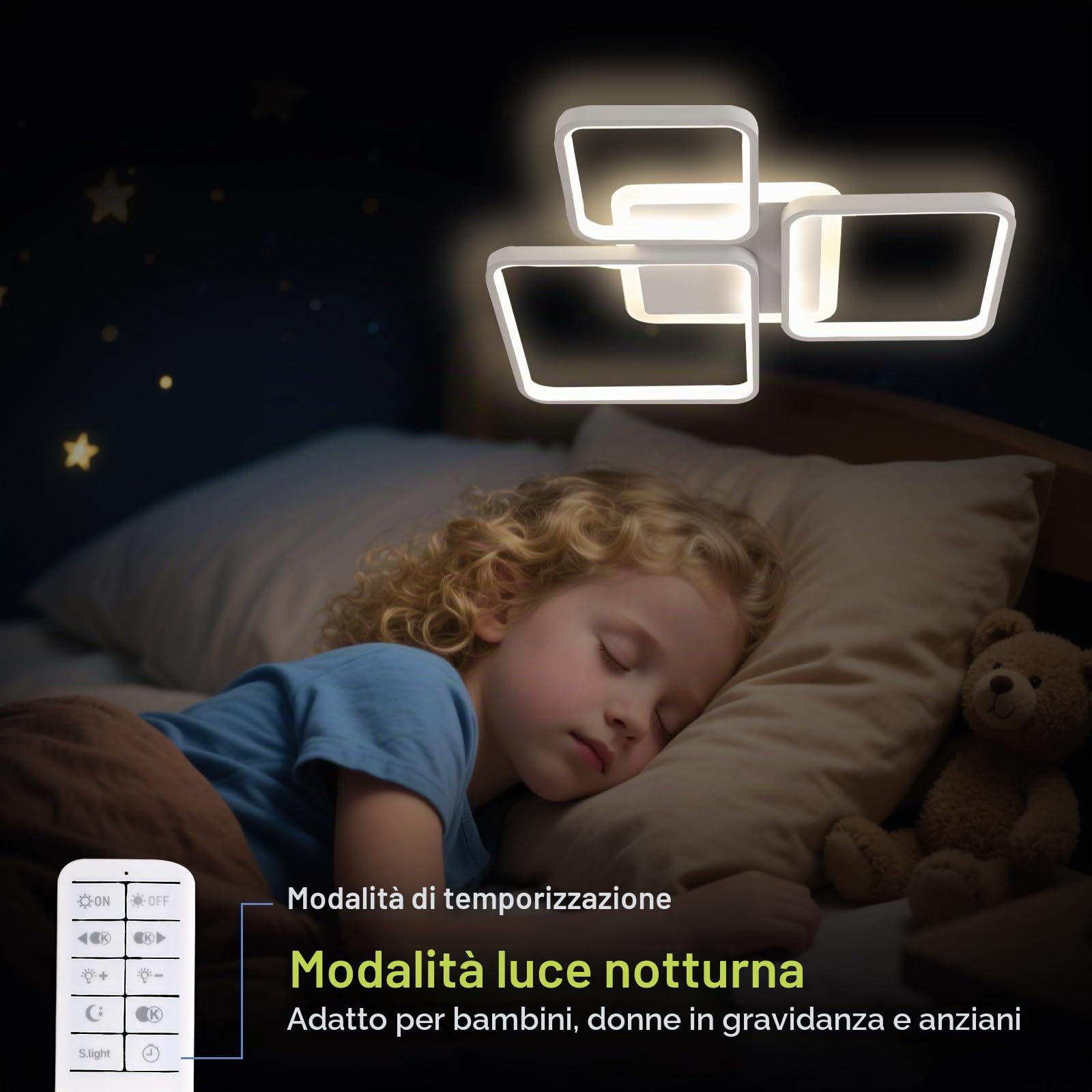 Plafoniera LED Soffitto Dimmerabile, 45W Lampadario LED Soffitto con Telecomando Funzione di Memoria 3000K-6500K 57cm, Moderna Plafoniera Quadrata per Camera da Letto Corridoio Cucina, Bianco