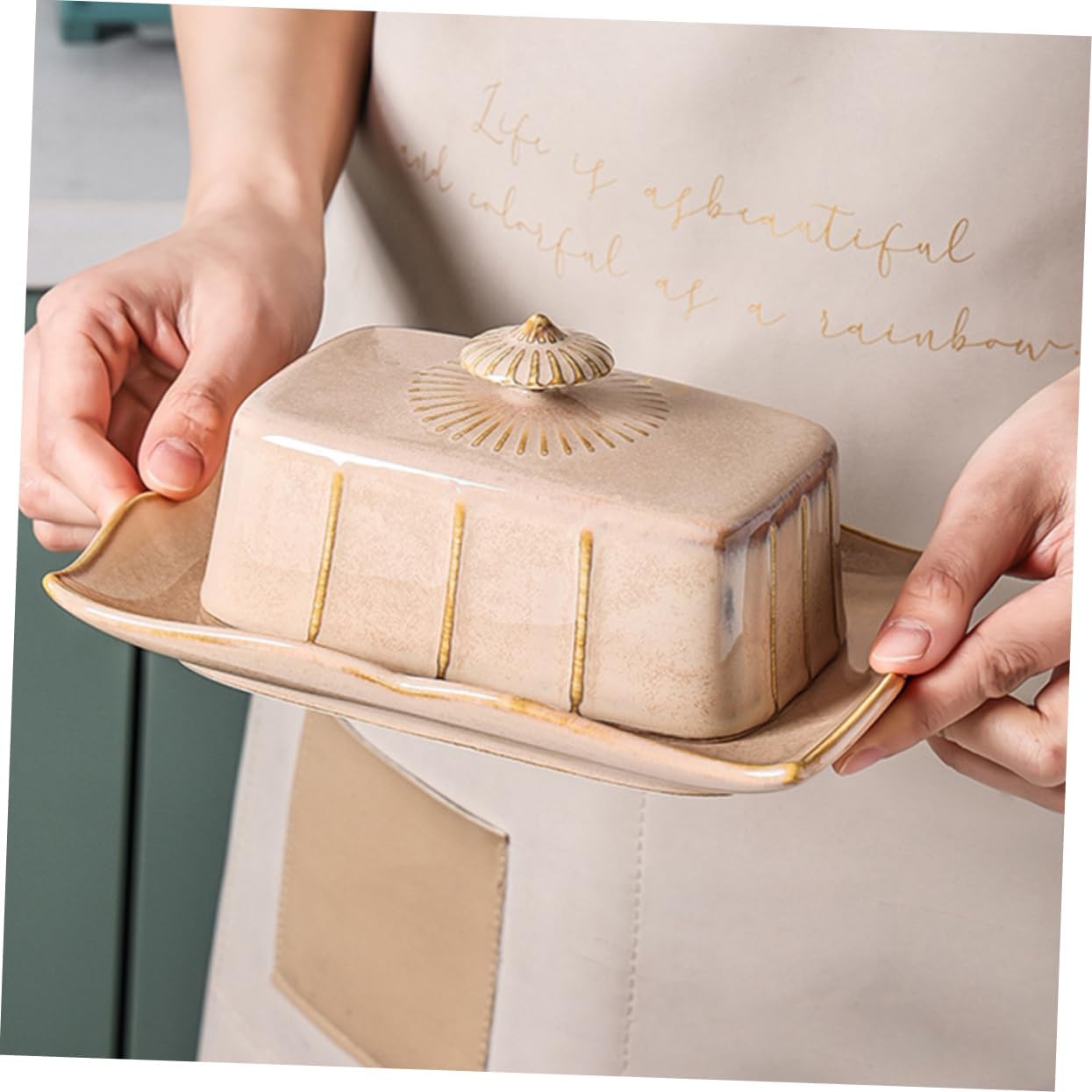 KICHOUSE 1Set Ceramic Butter Dish with Lid Stylish Food Serving Dish for Butter Cheese and Snacks Kitchen Assistant Air Tight Storage for Home and Restaurants