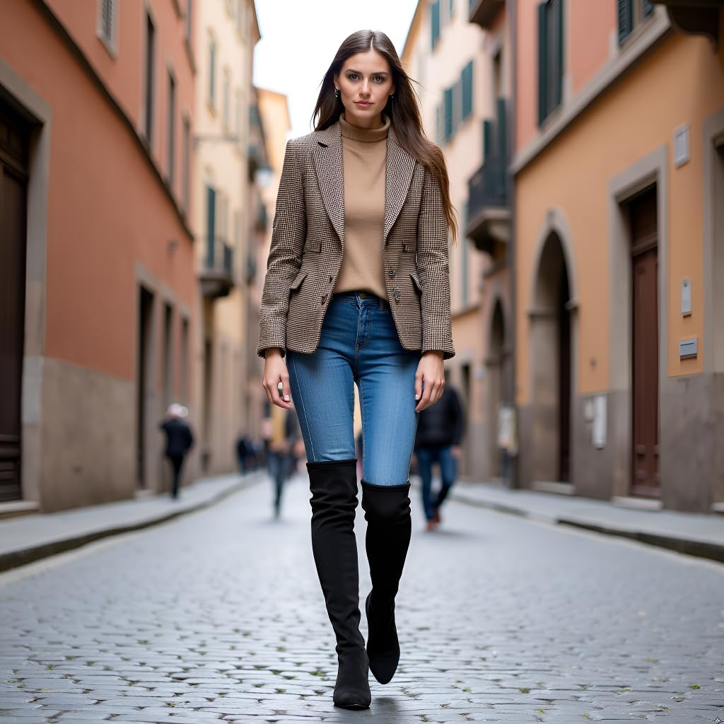 N.N.G Women Over the Knee Boots Thigh High Suede Block Winter Low Above Flat Long OTK Comfort Pointed toe - Image 3