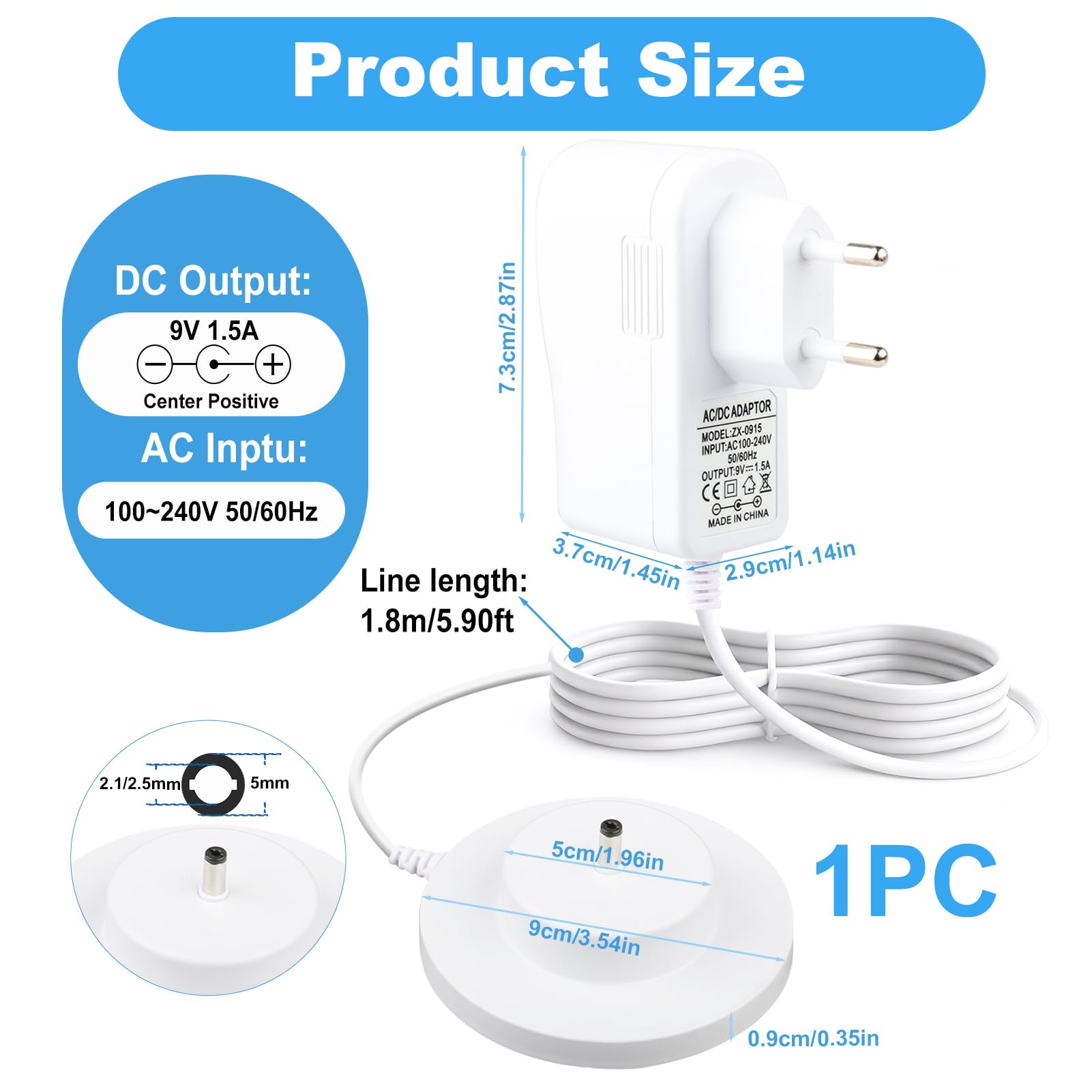 9V Chargeur pour Toniebox, 1.8M Câble d'alimentation Compatible avec Tonie Box, Remplaçant Station de Charge Remplacer Adaptateur Compatible avec Le Lecteur Audio Tonie Box DC 5,5mm*2,5mm