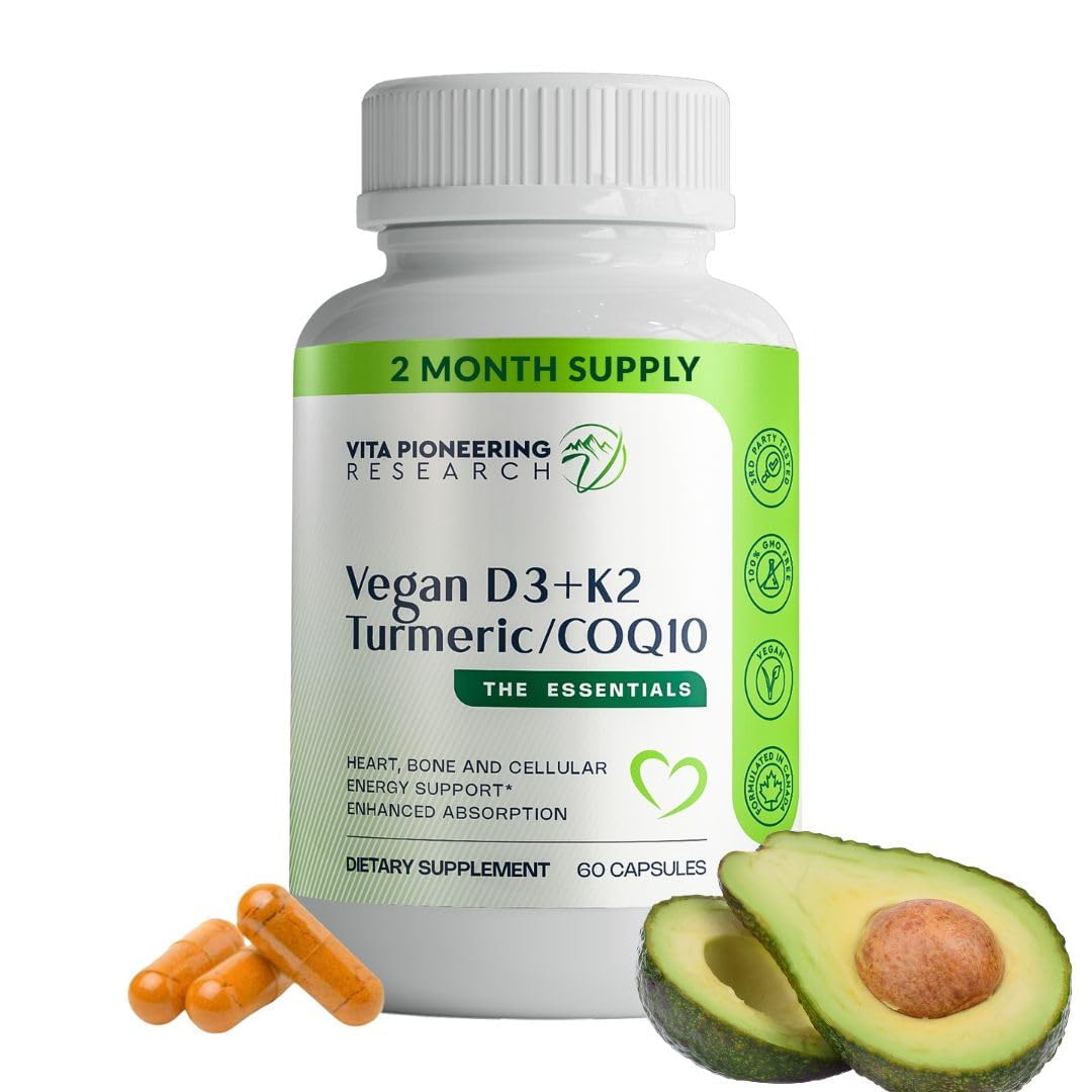 5-in-1 Vitamin D3 2000IU + K2Vital Vitamin K2 with Turmeric and COQ10 - with Avocado Powder for Enhanced Absorption - Heart, Bone, Cellular Health Support