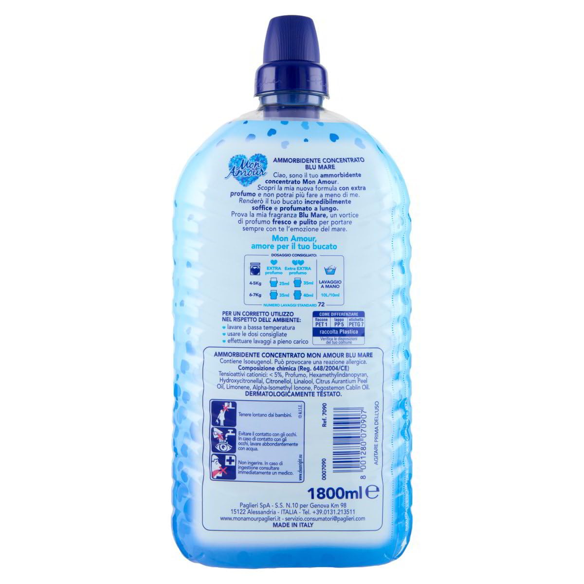 Suavizante concentrado Mon Amour Blu Mare XXL – Suavizante – 72 lavados 6 x 1800 ml + llavero Beni Culinari gratis