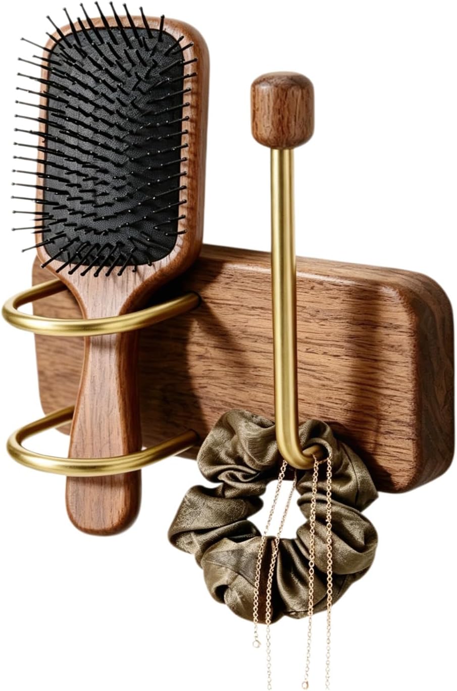 Wall-Mount Hair Accessories Organizer & No-Drill Hair Tool Organizer,Walnut