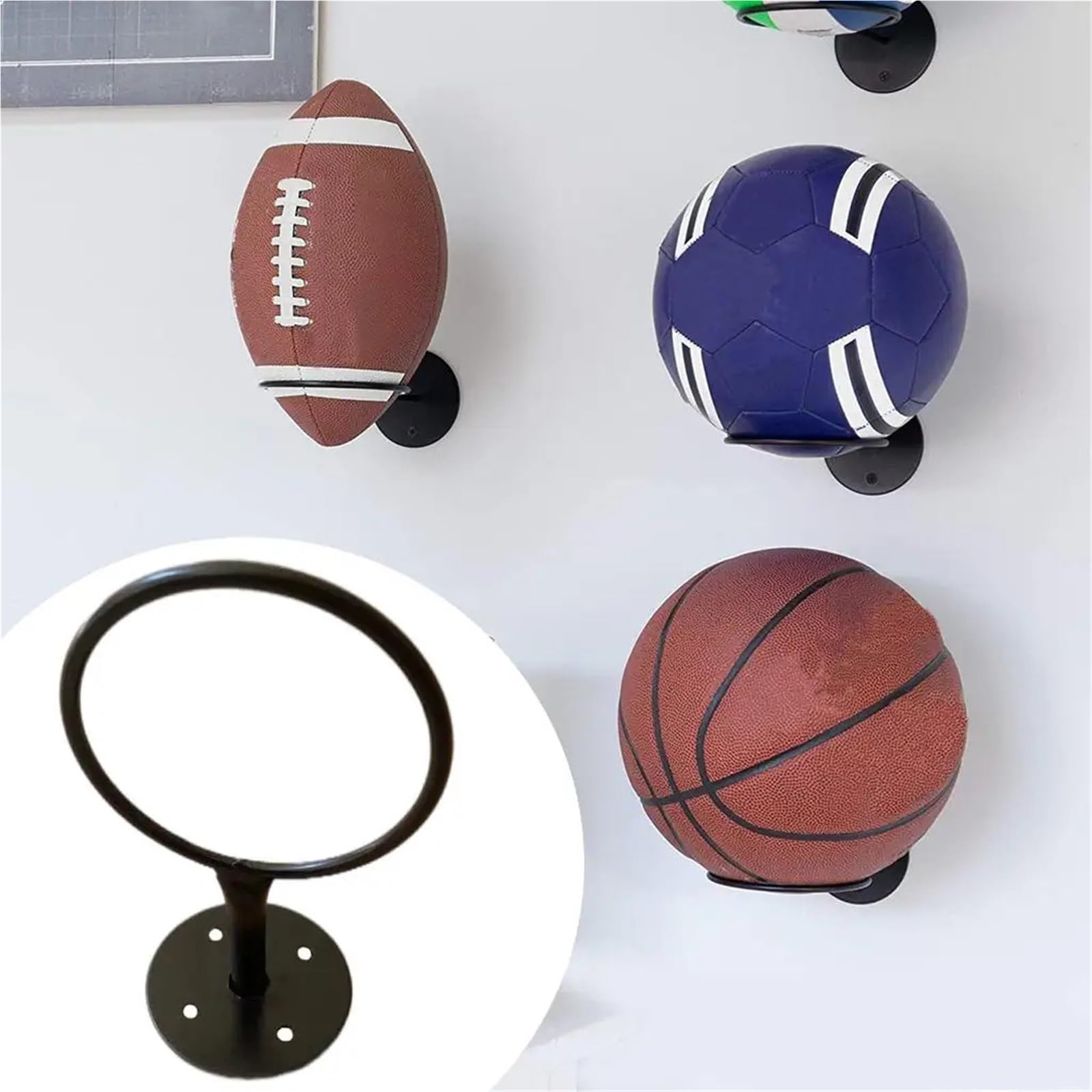 Supporto da parete per pallacanestro, calcio, pallavolo, attrezzatura sportiva, ideale per allenamento a casa e decorazione, 5 pezzi