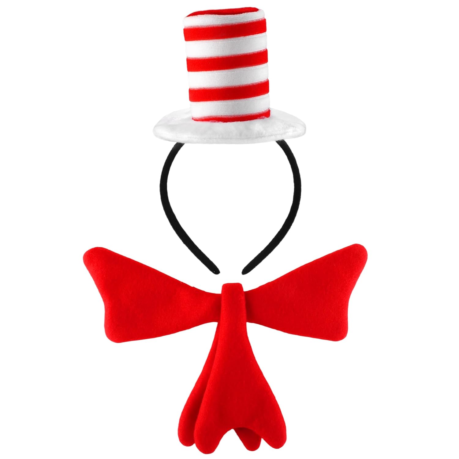Headband with Hat and Red Bow Tie Set Costume Headband with Red and White Striped Hat for Halloween