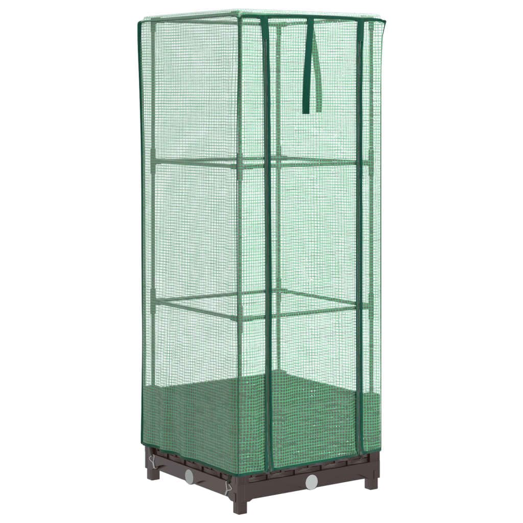 Jardinera con accesorio para invernadero, aspecto de ratán, 40 x 40 x 123 cm, marrón, para jardín, balcón, verduras, hierbas, flores, cultivo de plantas