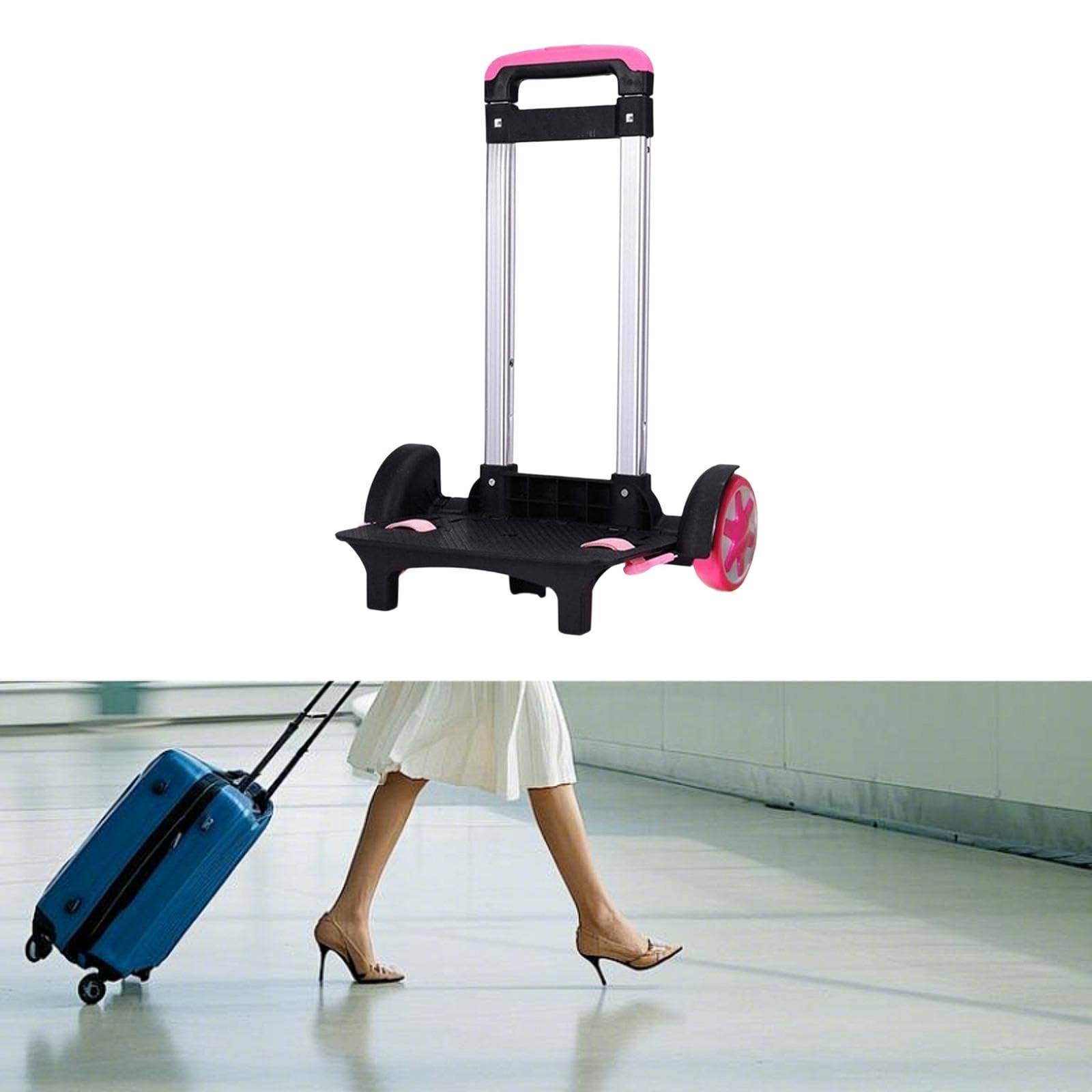 Carrello Zaino Telescopico Alluminio Supporto Pieghevole Multifunzione Trolley Bagaglio Portatile con Base Leggera Adatto per Scuola Viaggio Campeggio, Rosa Rossa