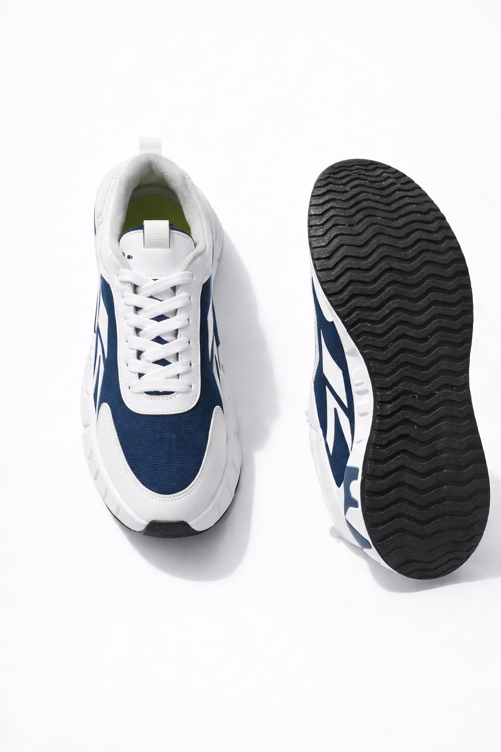 Athletic Running Sneakers, White and Navy Blue, Lace-Up, Mesh and Synthetic Leather, Cushioned Insole, Lightweight, Round Toe (UK Footwear Size System, Adult, Men, Numeric, Medium, 9) 3