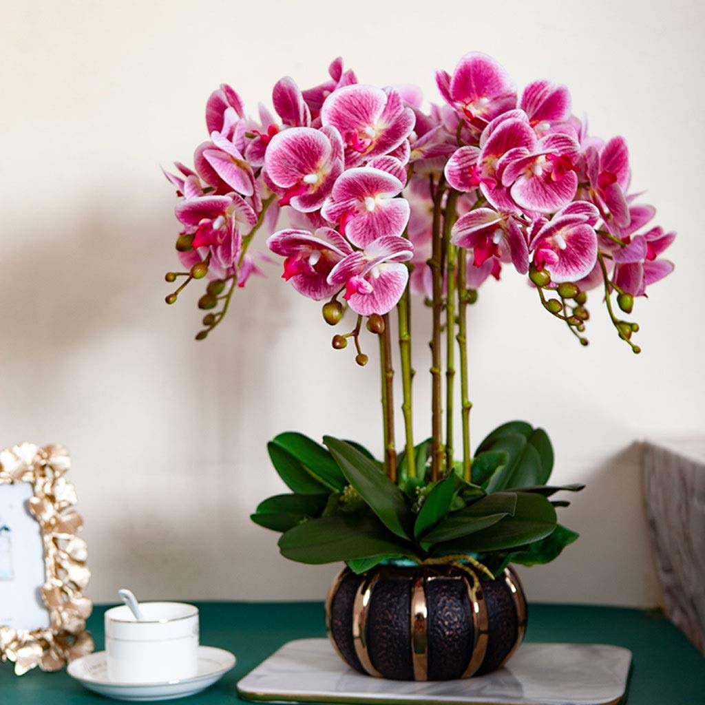 SDdPulse Orchidee artificiali Phalaenopsis con vaso per composizioni floreali, fiori finti bonsai, farfalle, set di decorazioni per la casa, ufficio, cucina, letto, viola