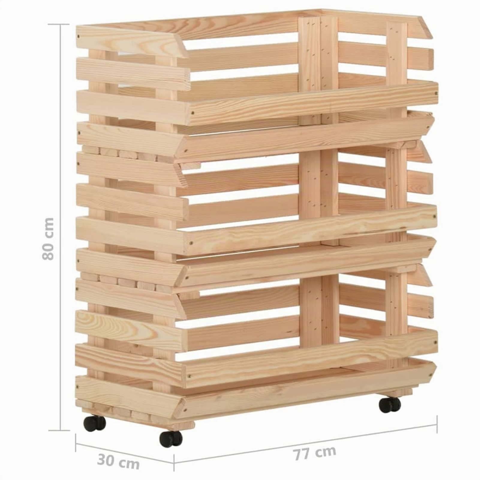 Tidyard Gemüsewagen Stapelkiste Aubewahrungsboxen Vorratskiste Kartoffelhorde Kartoffelkiste Massivholz Kiefer 77x30x80 cm
