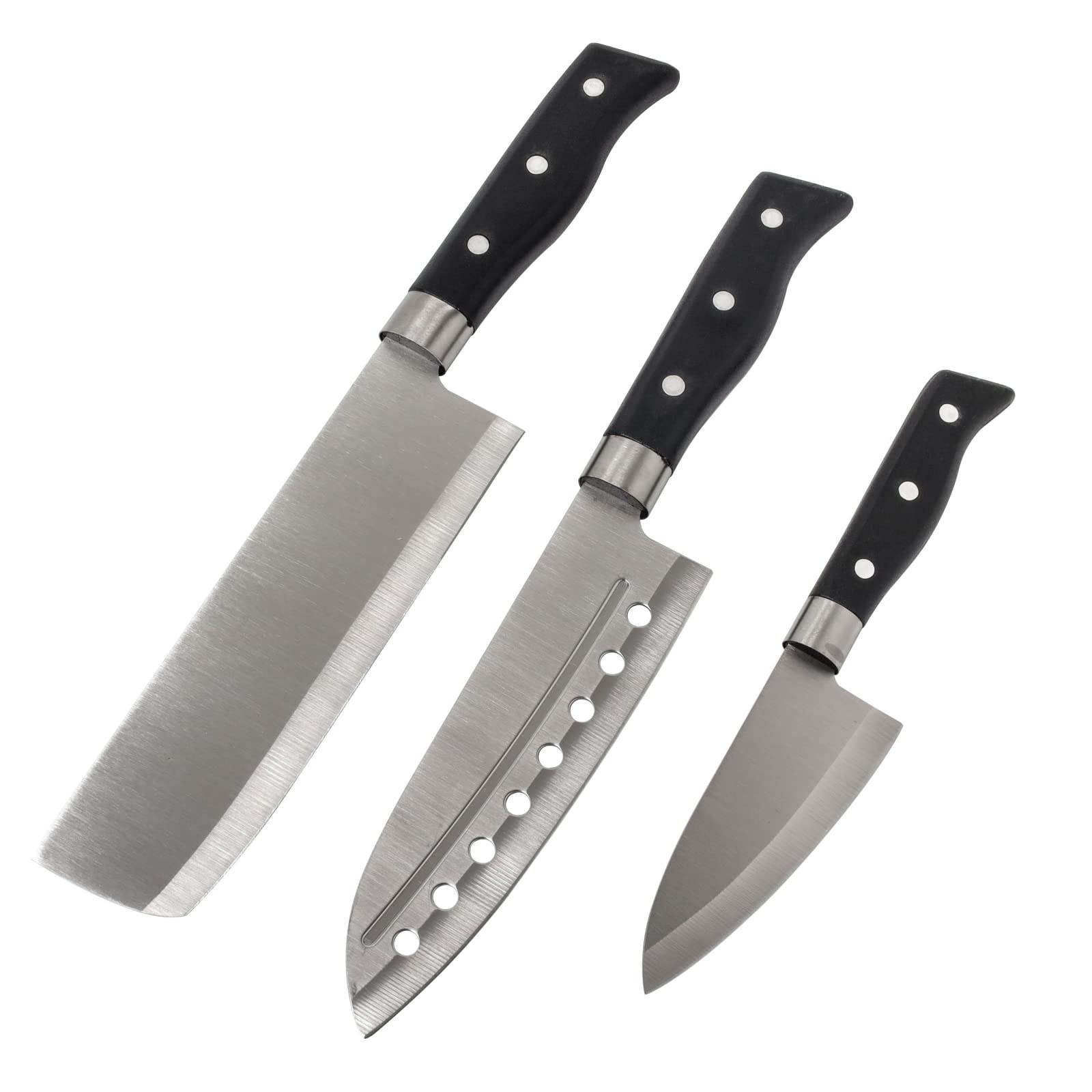 Beille Stainless Steel Kitchen Cutlery Knife Set Cutting Santoku Chef Knife 3pc