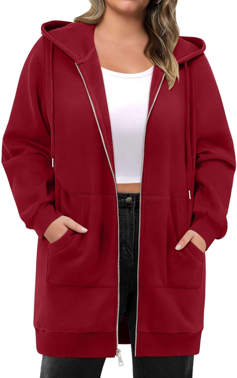 StunShow Womens Plus Size Hoodies Zip Up Oversized Y2k Drawstring Sweatshirt Casual 2025 Fleece Jacket with Pocket - Image 2