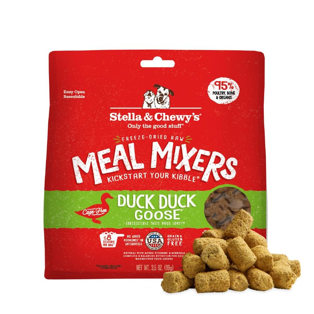 Stella & Chewy's Freeze-Dried Raw Duck Duck Goose Meal Mixers - Dog Food Topper and Mixer - Made with 95% Cage-Free Poultry, Organs & Bone - Perfect for Picky Eaters - Grain-Free - 3.5 oz