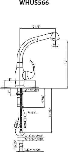 Miniatura 2 de Whitehaus WHUS566-POCHCH Haus - Grifo de un solo orificio de 9 18 pulgadas con cabezal rociador extraíble a juego y mango de palanca, cromo pulido