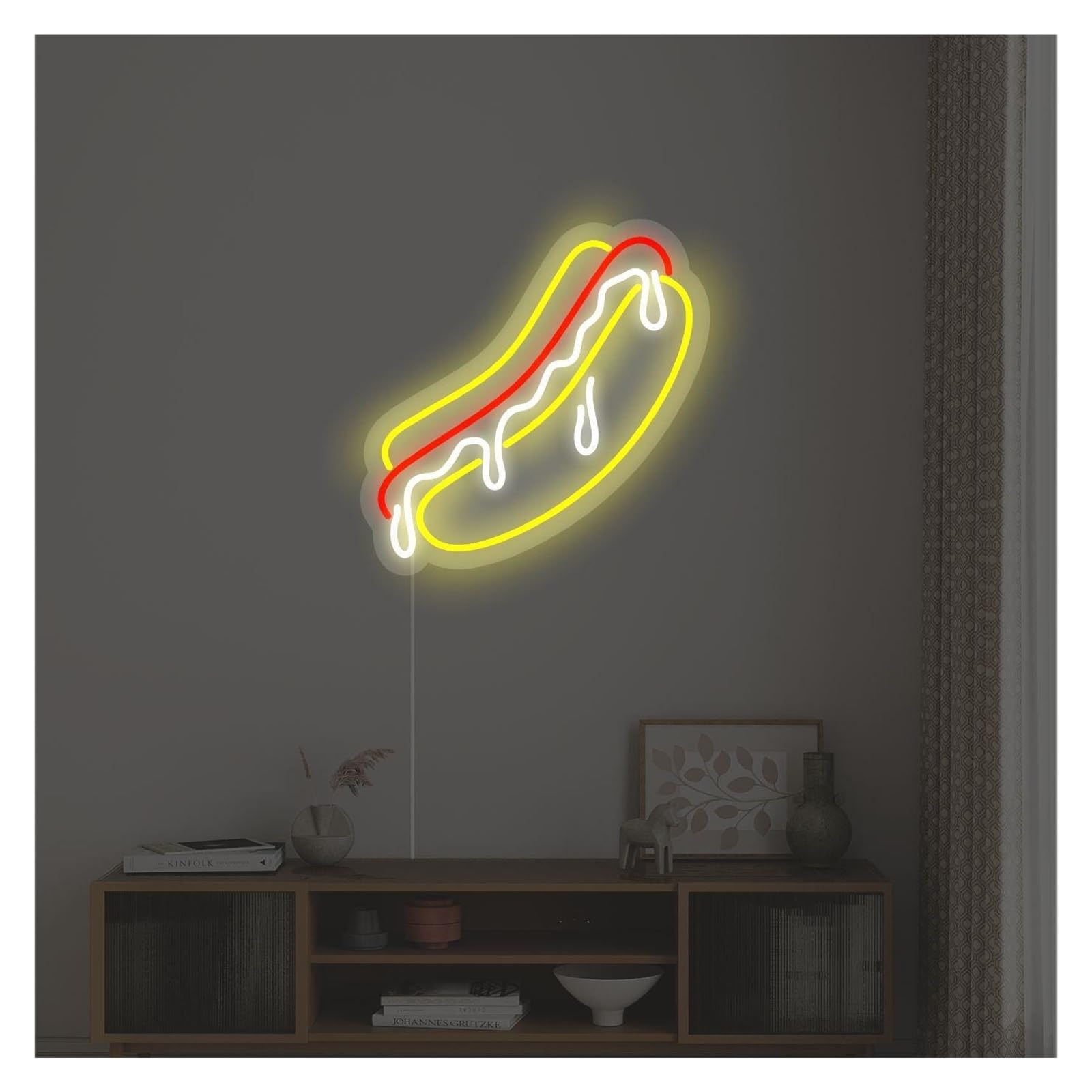 SHOUXI Sign Lamp Melting Hot Dog Neon Sign, Suitable for Fast Food Shop Decor with Brightness Adjustable 35cmx36cm