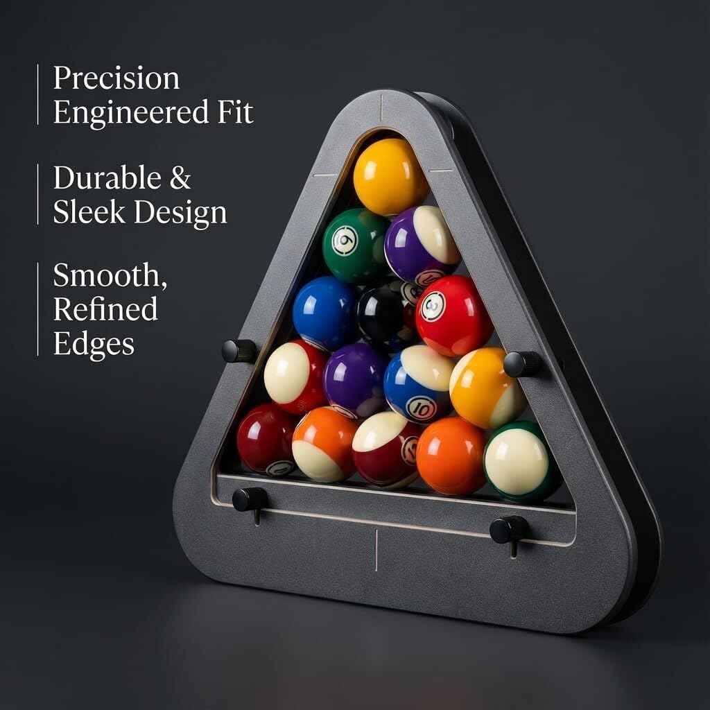 Precision-Engineered Professional Billiard Rack System，This Pool Ball Rack Eliminates Gaps with Its Adjustable Design Ideal for Tournaments and Pool Halls Perfect for 8Ball and 9Ball