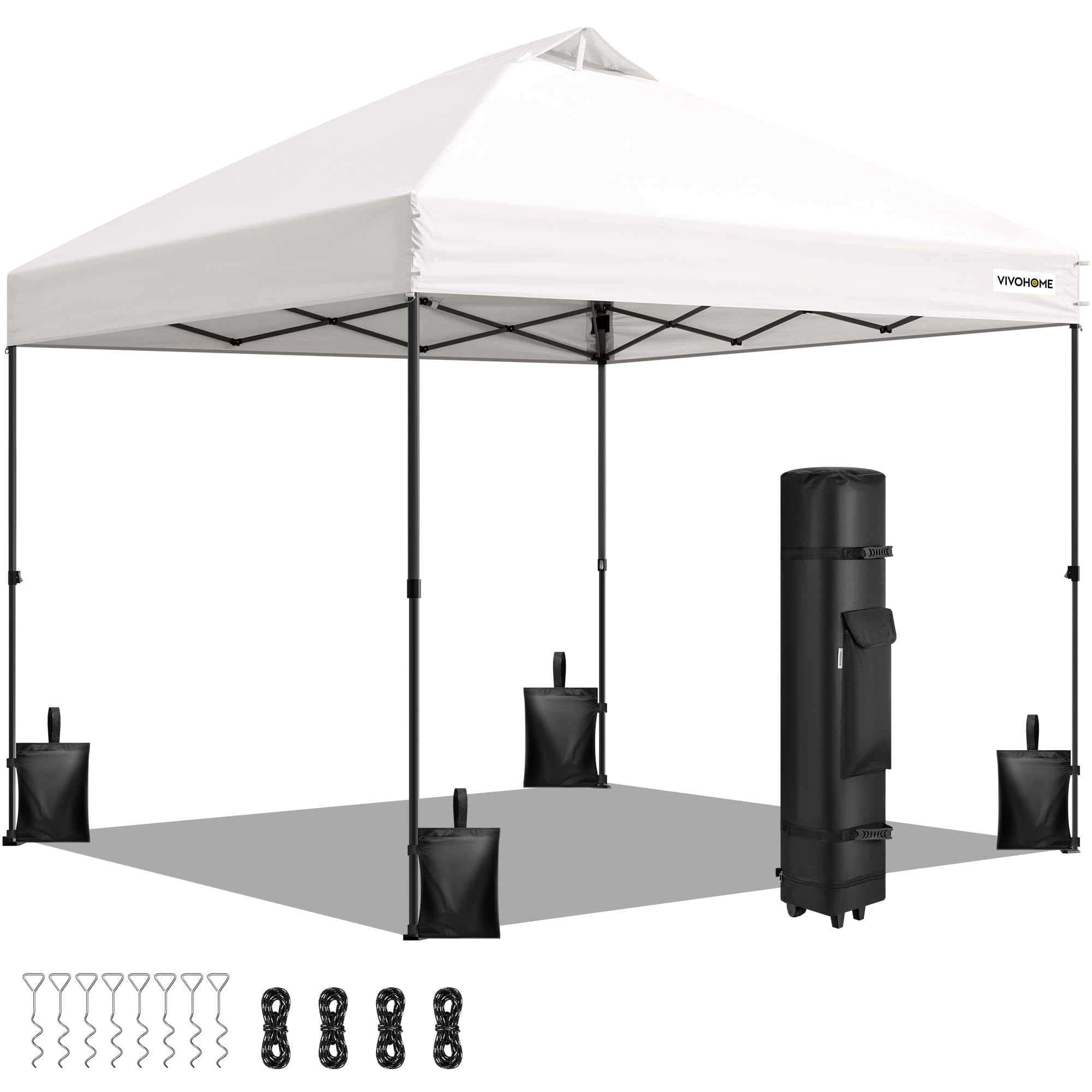 vivohome 10x10ft pop up canopy tent one push setup outdoor portable shelter tent heavy duty with wheel carry bag and 4 sandbags, white