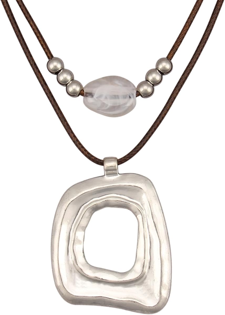 Boho Necklaces for Women Chunky Circle Necklace Bohemian Necklaces | Chunky Boho Necklace for Women Layered Boho Circle Leather Choker Necklace Long Vintage Necklaces Bohemian Jewlery Gifts