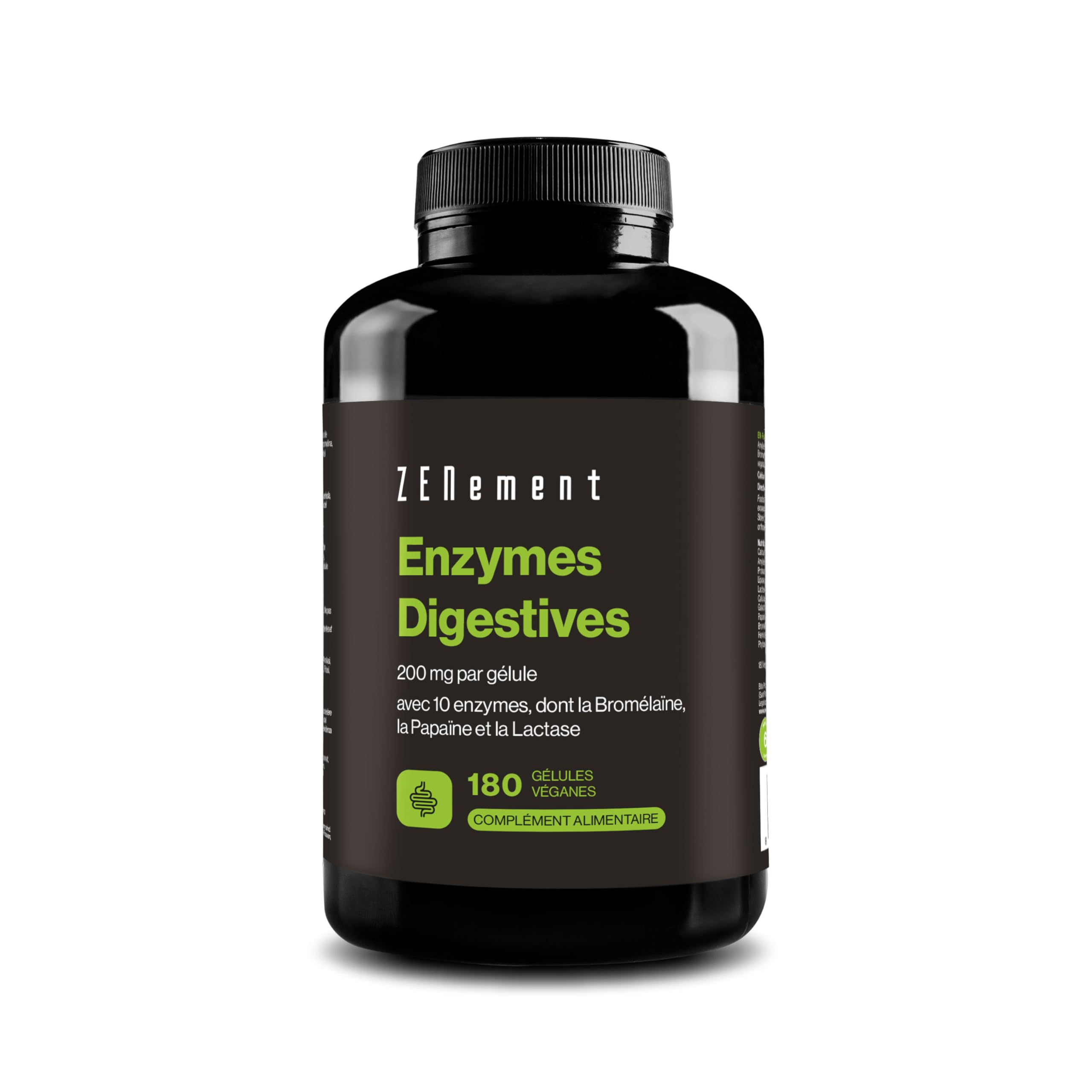 Enzymes Digestives - 10 Enzymes y compris Bromélaïne et Papaïne, Haute Concentration - 200mg par Gélule - 180 Gélules Véganes - Adapté à Tous Types de Régime - Sans Additifs, Sans Gluten