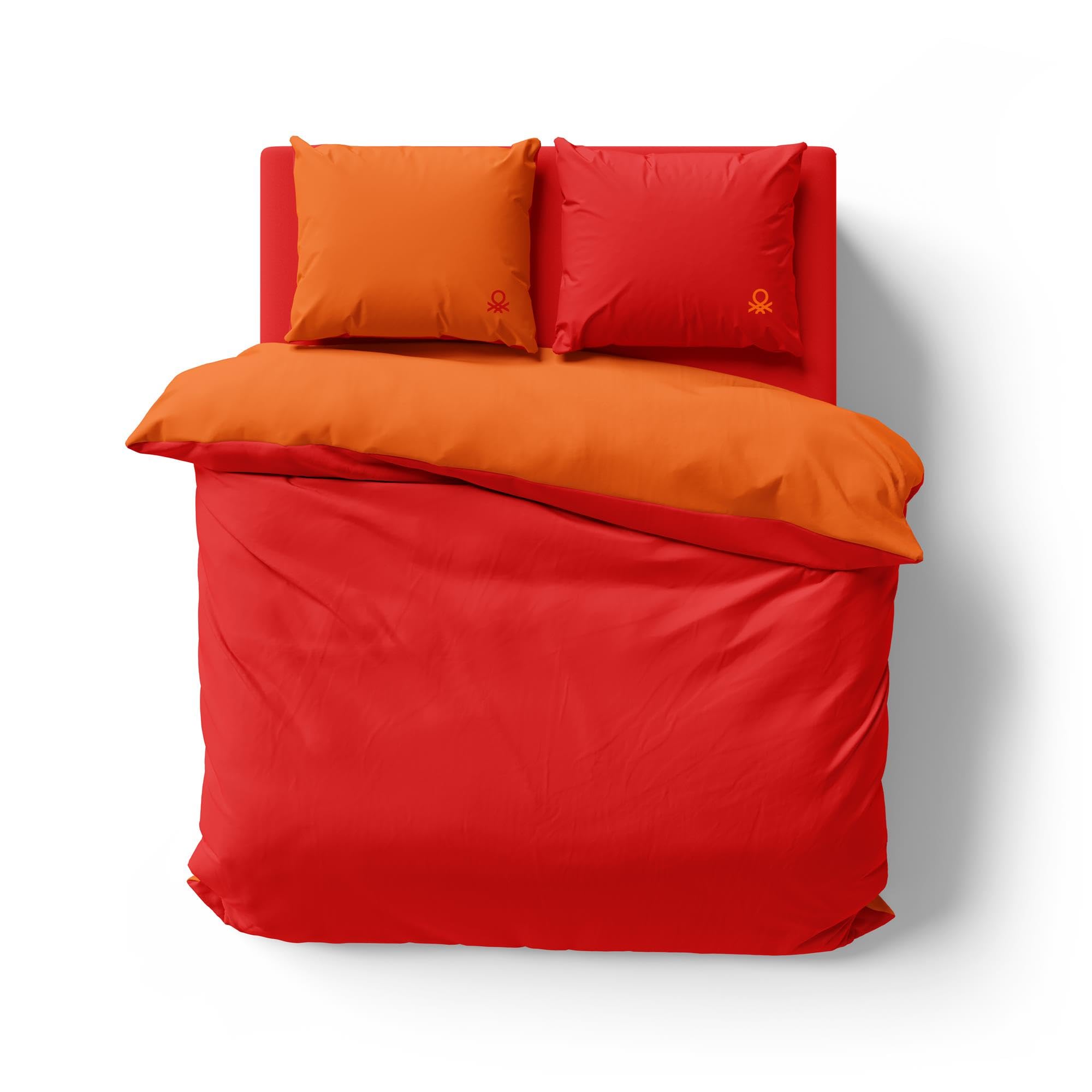 Funda NORDICA Reversible con Botones 200/220CM + SÁBANA Jersey 160/200+30CM + Fundas DE Almohada 2 X 50/70CM Naranja + Rojo Rainbow Benetton