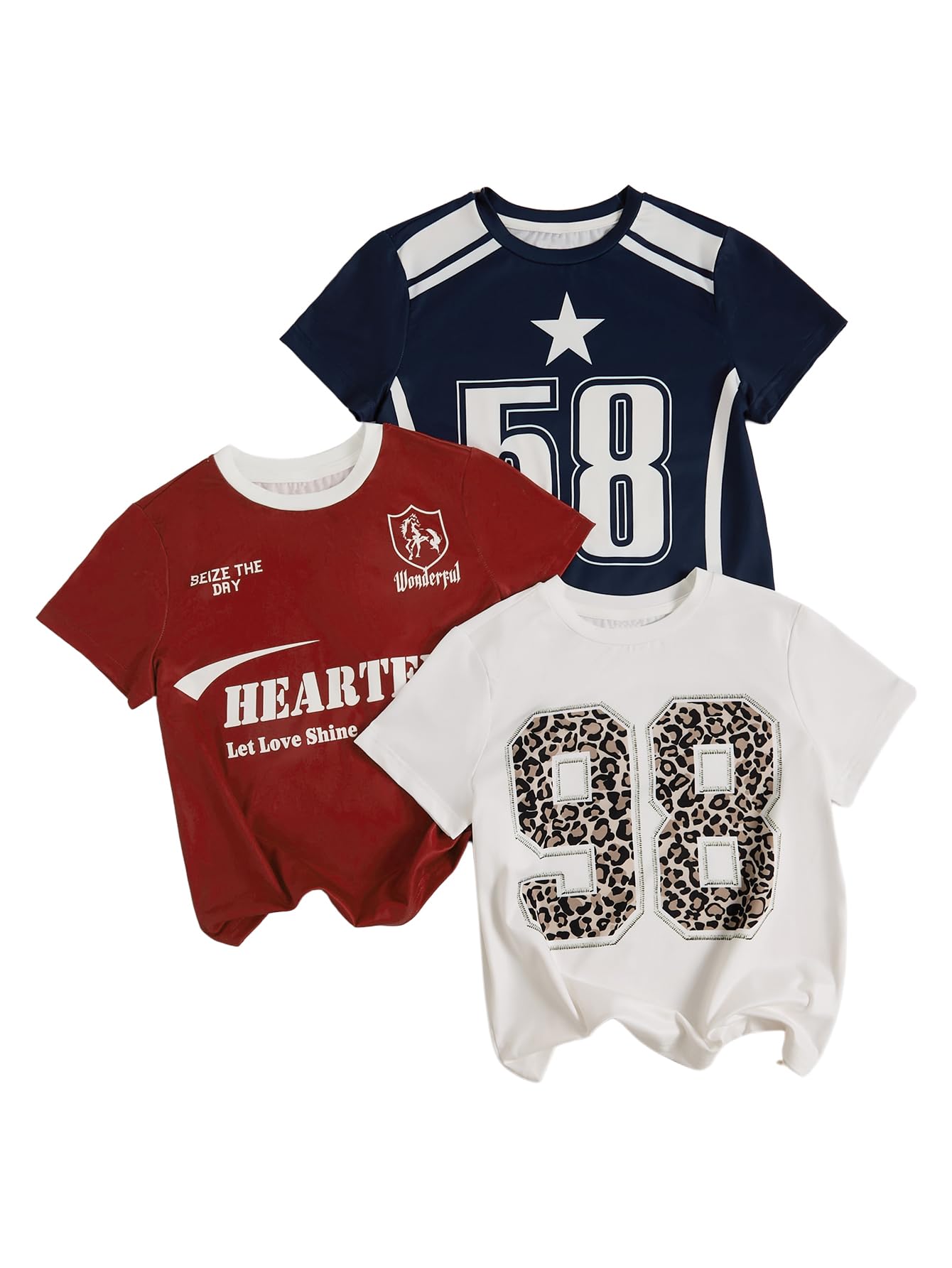 RoseSeek Girl's Shirts 3 Packs Graphic Tees Short Sleeve T Shirt