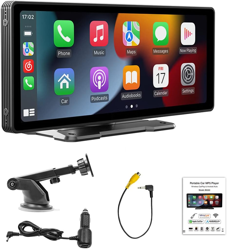 Portable Wireless Apple Carplay & Android Auto Car Radio,HD 9.3 Inch