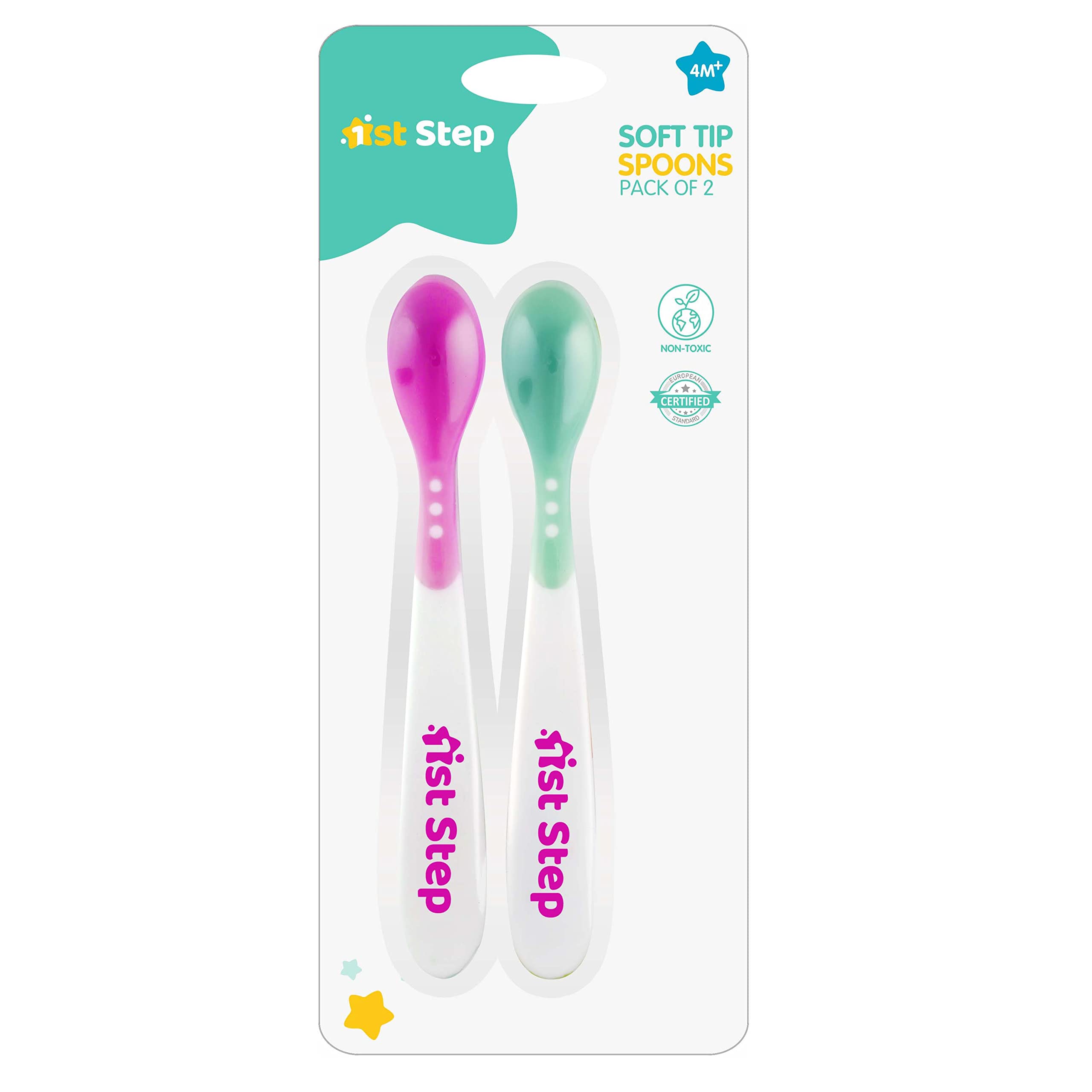 1st Step BPA Free Heat Sensitive Soft Tip Spoon (Pink & Green)-image-0