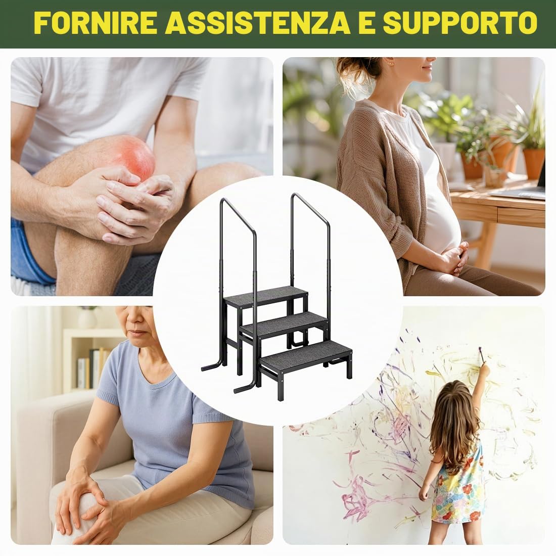 Scala per camper a 3 gradini, antiscivolo, per vasca idromassaggio con 2 corrimano, 3 gradini per roulotte, campeggio, camper, scala portatile per rimorchio da viaggio (3 gradini aggiornato)