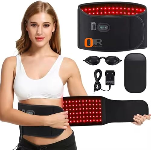  Red Light Therapy Belt Pain Relief - 660nm Red & 850nm Near-Infrared Light, Wearable Heated Wrap for Muscle Back Waist Shoulder & Abdomen 