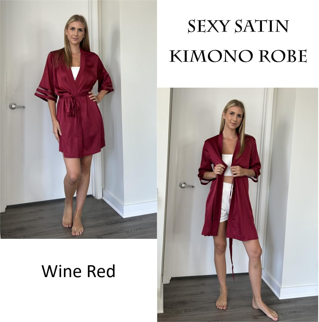 Ekouaer Women's Satin Robe Silk Kimono Bathrobe Bridesmaid Wedding Bridal Party Robes 3/4 Bell Sleeve Sleepwear S-XXL - Image 2