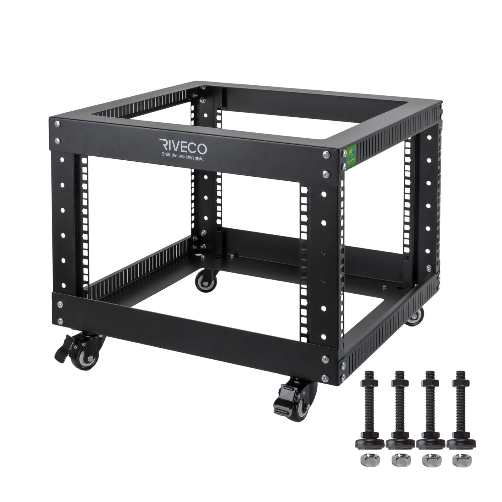 RIVECO 6U Open Frame Server Rack with Wheels- Heavy Duty 4 Post Quick Assembly 19-inch Support 600KG Equipment Thick Cold Rolled Steel Black-picture-12