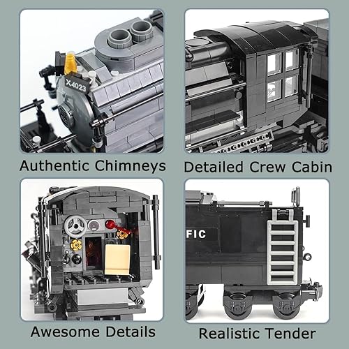 Miniatura 3 de Big Boy Kit de modelo de tren de vapor, juego de bloques de construcción de tren de locomotora con pistas de tren para adolescentes y adultos (1608