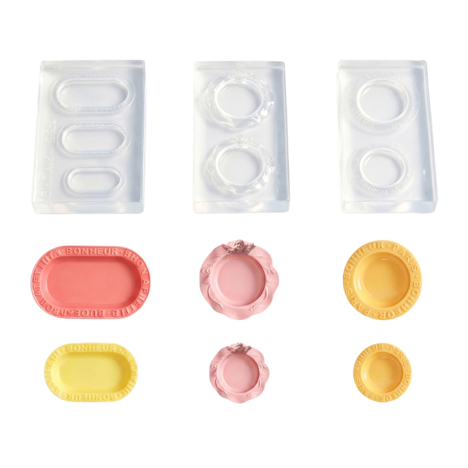 carotoe Plate and Tray Forming Set for Clay, 3 Piece Silicone Mold with Oval and Round Shapes for Resin Hobby Work and Small Tableware Small Plate Mold Set Silicone Tray Resin Casting Clay Oval