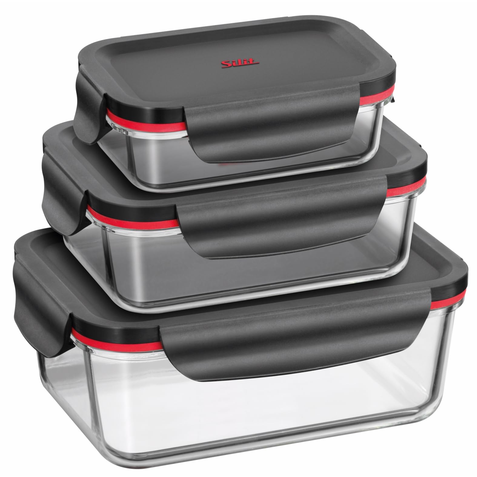 Silit Storio Vorratsdose Set 3-teilig, Glasbehälter mit Deckel luftdicht, Frischhaltedosen, spülmaschinengeeignet, mikrowellengeeignet, backofengeeignet ohne Deckel