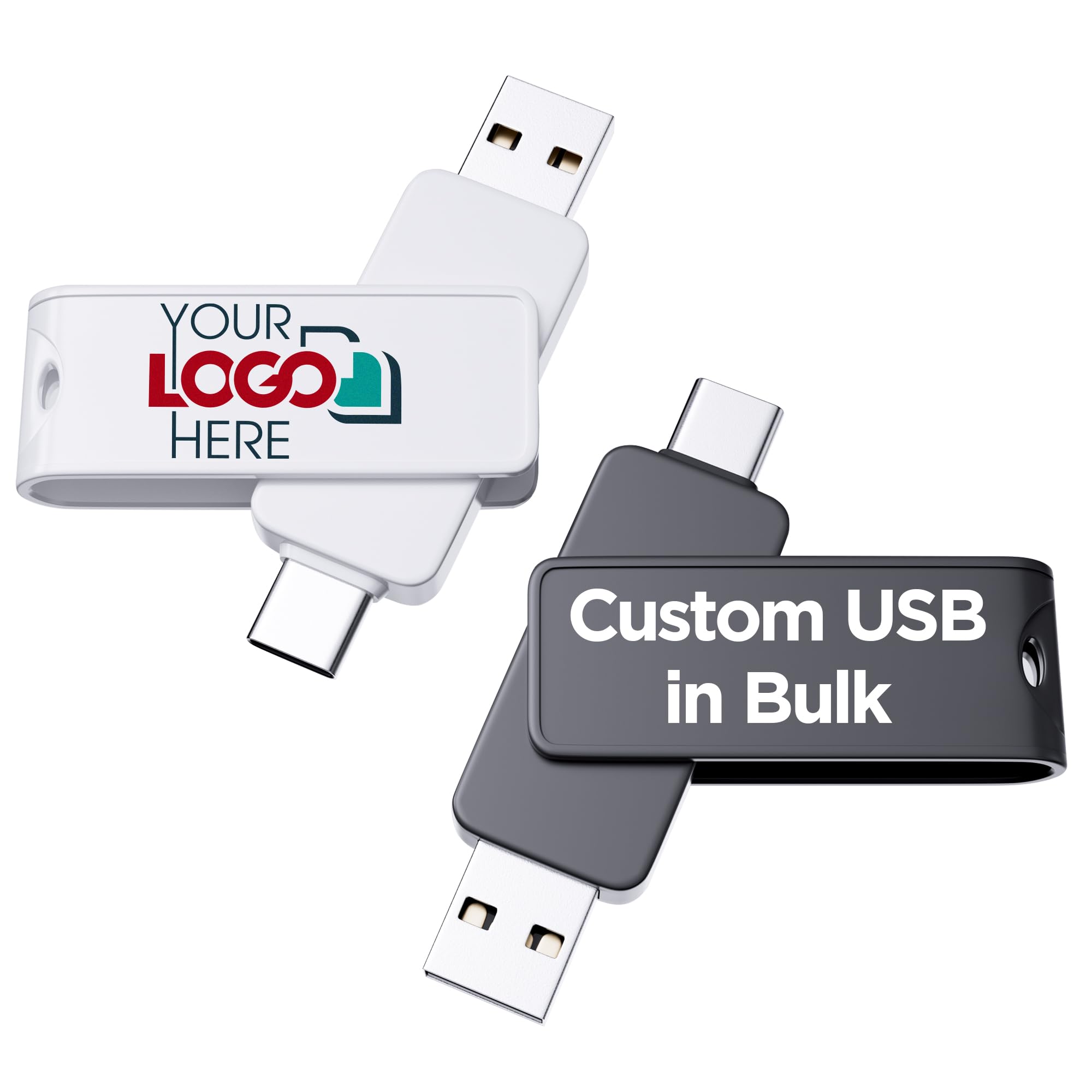 Lot de 50 clés USB de type C et USB de type A personnalisées 2 en 1 en vrac - Logo personnalisé imprimé