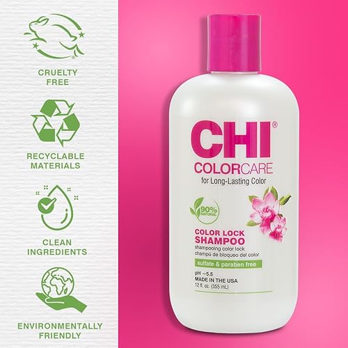 Miniatura 5 de CHI ColorCare - Champú Color Lock, bloquea el color y repone la humedad para cabello teñido sin sulfatos, parabenos y crueldad, 12 onzas