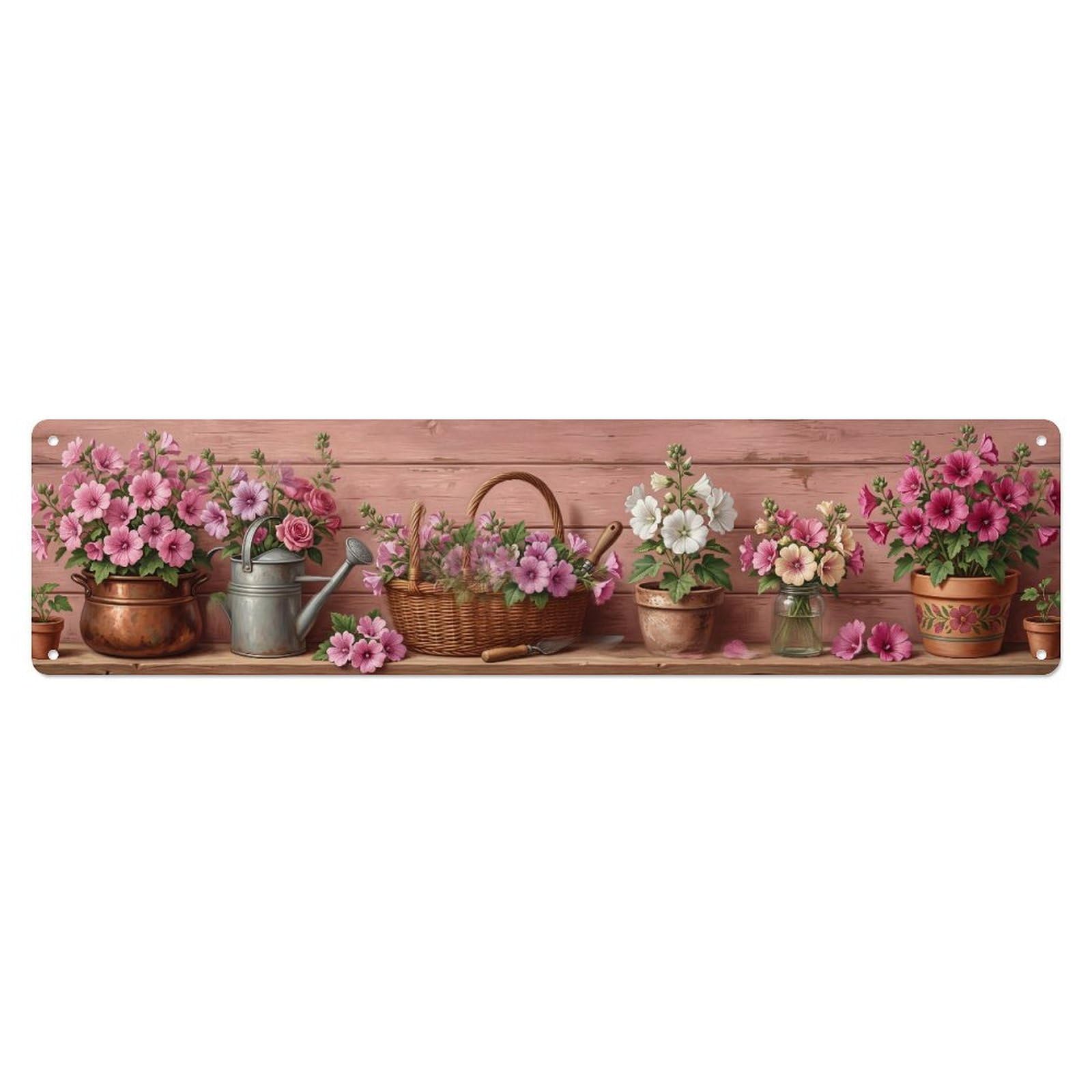 Fqnyr Style Metal Tin Sign Garden Tools Vintage Lavatera Mallow Pattern