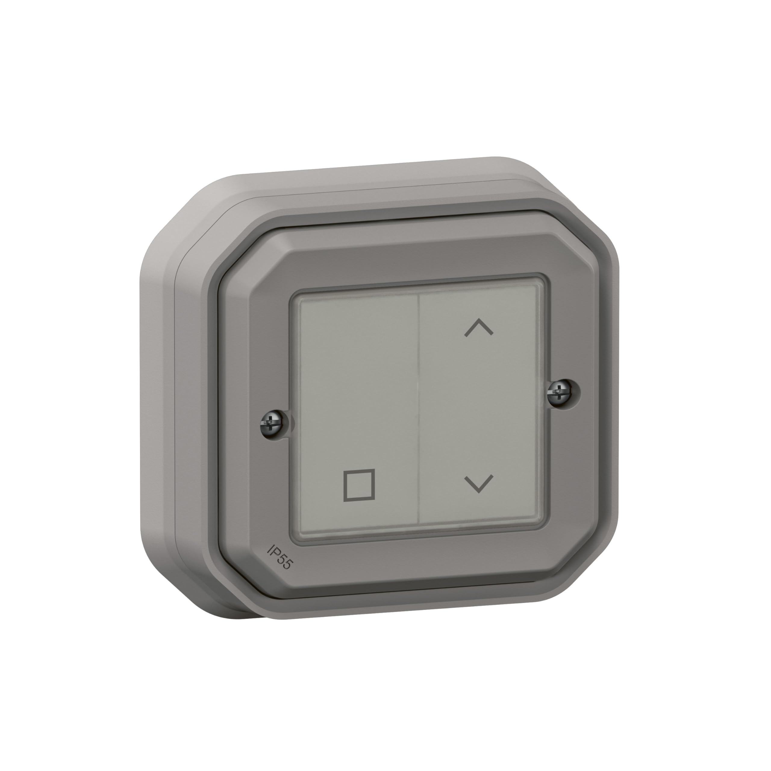 LEGRAND, Plexo New Connected-Feuchtraum-Rollladenschalter, Smart-Home, Aufputz-Schalter, kabellos, batterielos, Home+Control-App, IP55 - IK07 wasser- und stoßfest, Farbe: Grau, 069873L