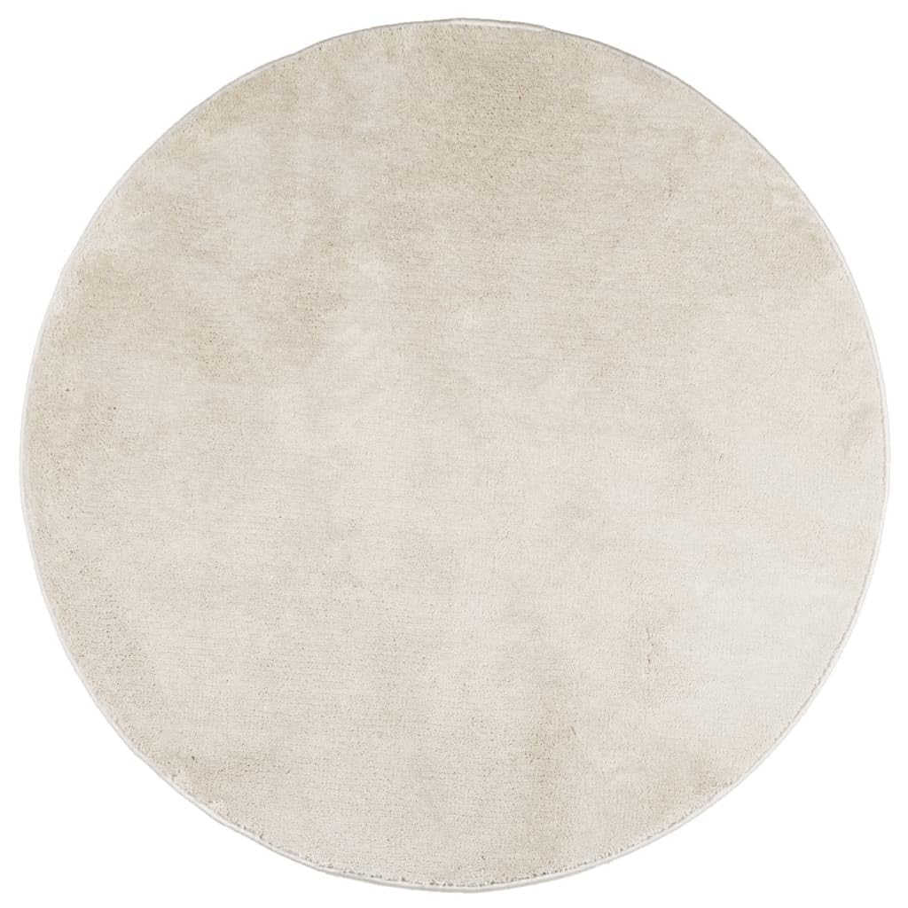 Tapis Oviedo rond beige Ø 120 cm à poils courts pour salon et chambre