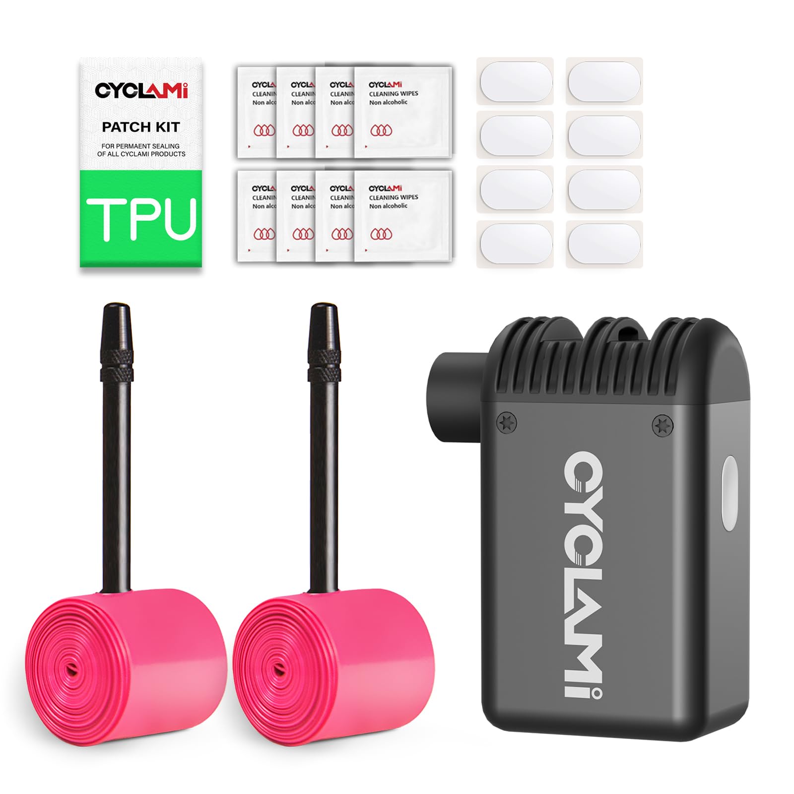 Mini Electric Bike Pump and 2-Pack 700c X 18-32c TPU Inner Tubes 65mm Presta Valves