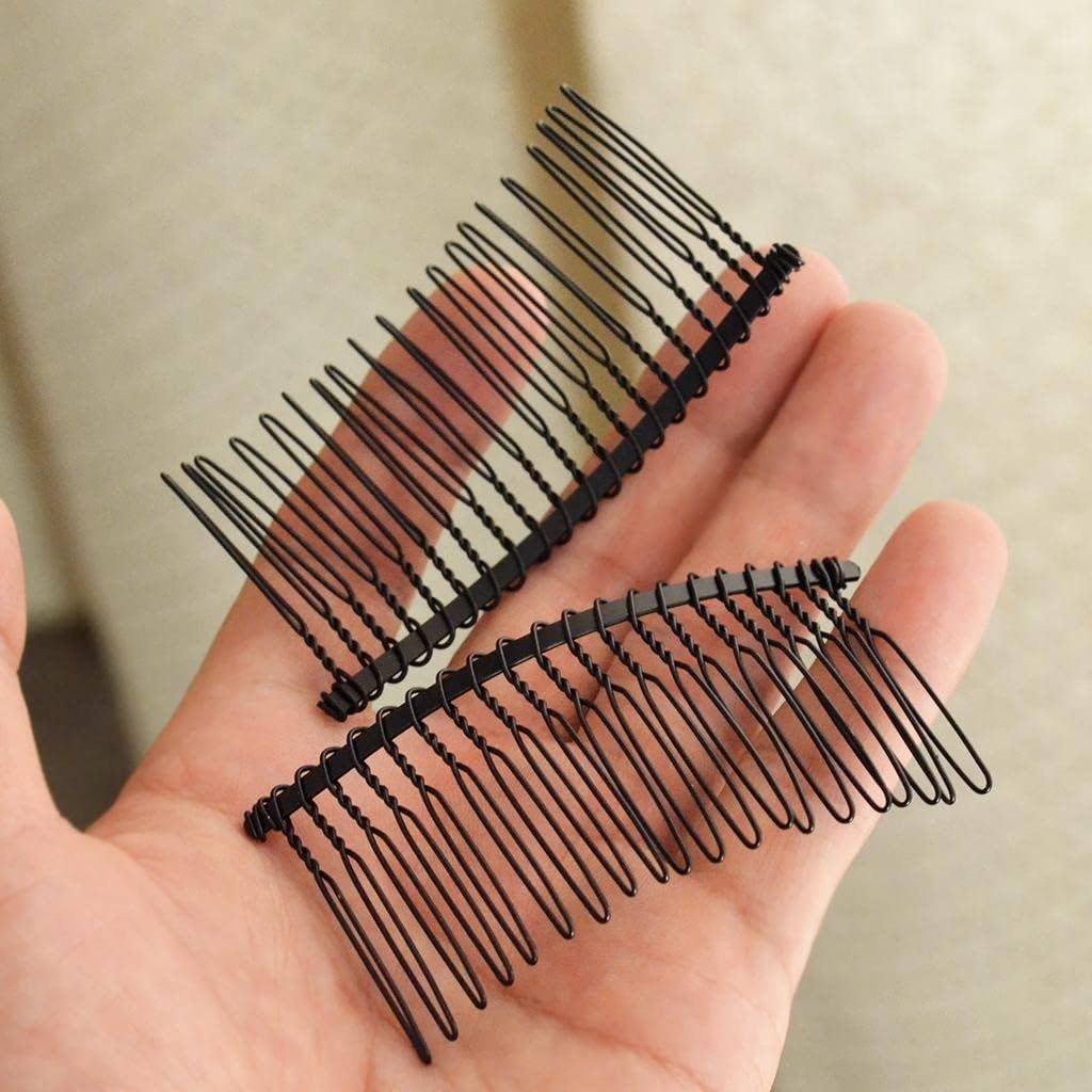 SPARKLING DAZZLE® 2 Pcs DIY Wire Hair Side Comb Clips Metal Wire Hair Combs Bridal Wedding Combs Classic 20 Teeth Hair Side Combs For Women Girls (Black)-image-31