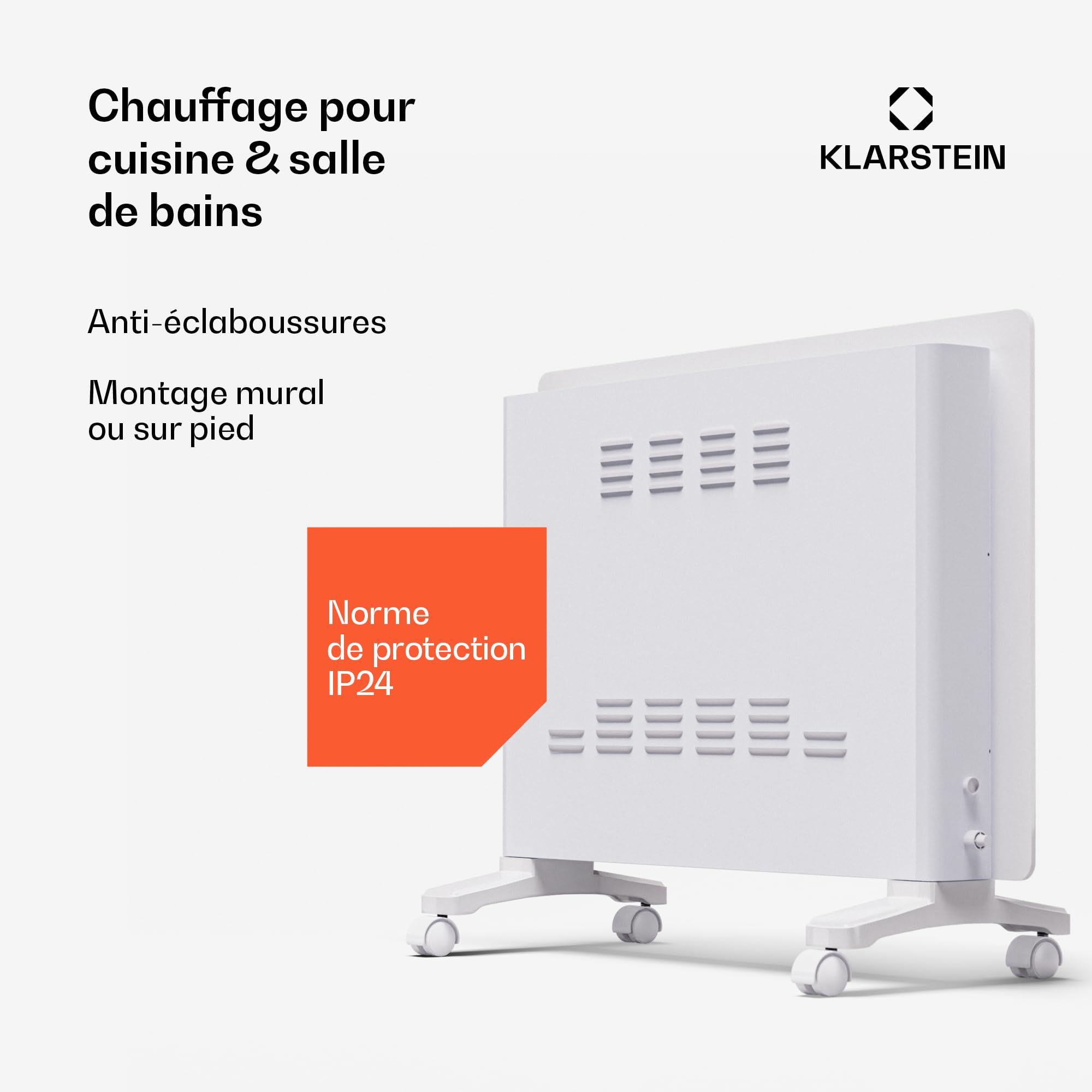 Klarstein Radiateur Electrique à Convection, Faible Consommation d'Energie, Chauffage Electrique d'Intérieur de 1500W avec Thermostat, Chauffage Mural et Portable, Chauffage d'Appoint, Radiateurs