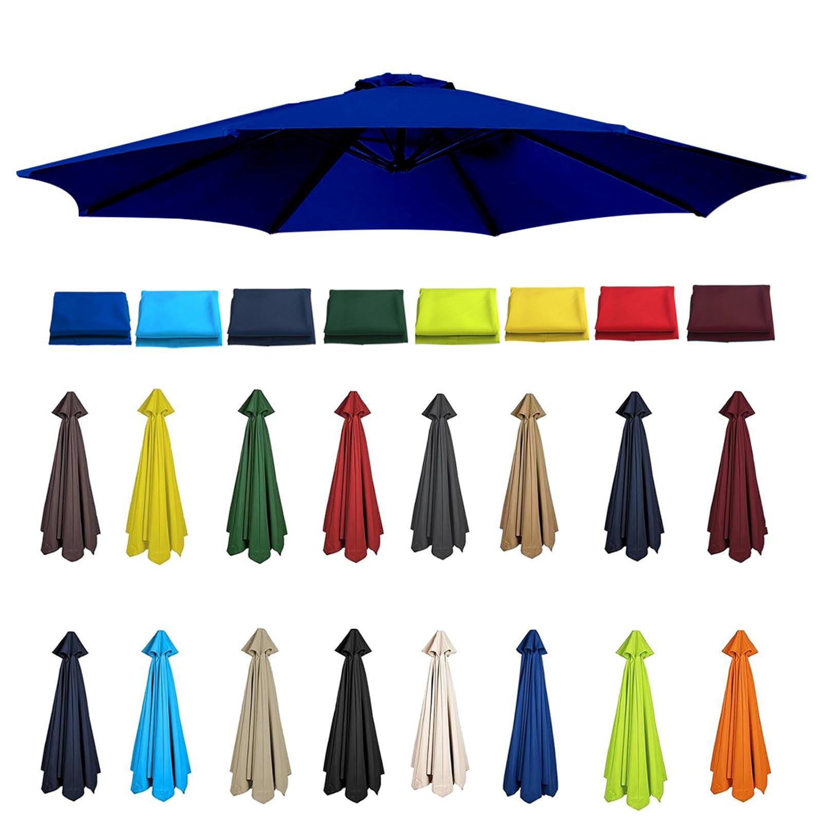 Replacement Replacement Parasol Canopy Replacement Parasol Fabric Cover, 2.0m 2.30m 2.5m 2.7m 3.0m 3.5m UV Protection Waterproof Umbrella Cover for Garden, Patio, Pool Fabric(Royal blue,2.00m/8 Arms)