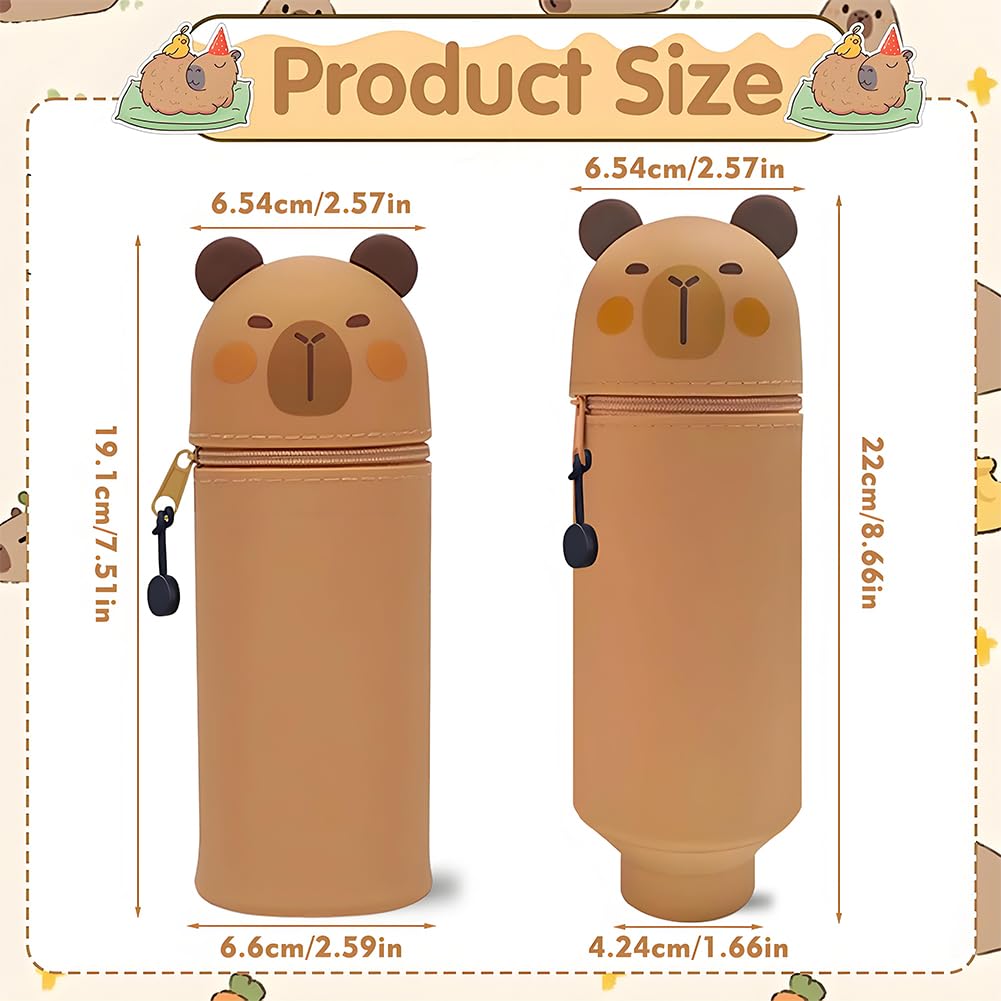 Trousse Capybara avec Stylo à Noyau Noir, Porte-clés, Trousse 2 en 1 en Silicone Extensible, Papeterie Scolaire Kawaii, Cadeau pour Enfant, Fournitures Scolaires et Autocollants(C2)